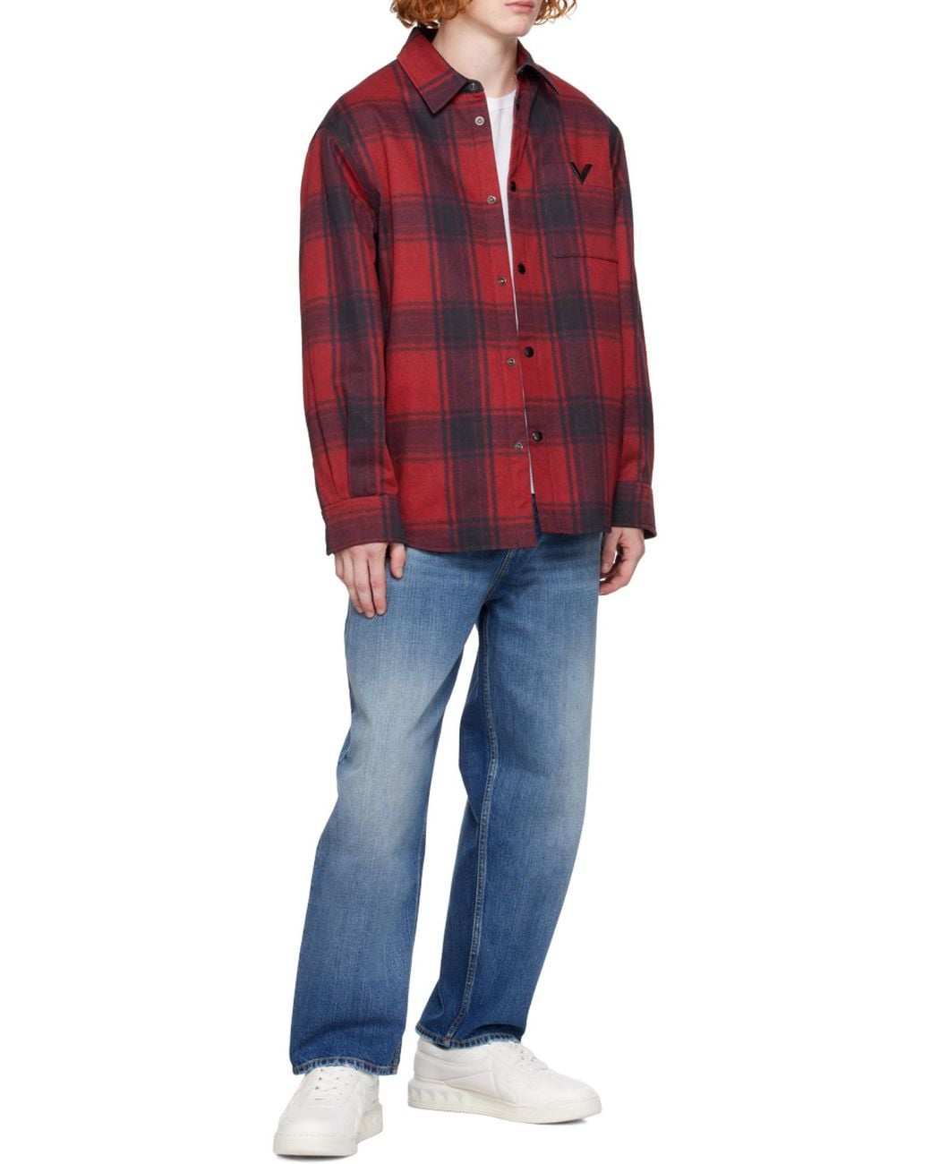 Valentino Blue Logo Patch Cropped Jeans for men