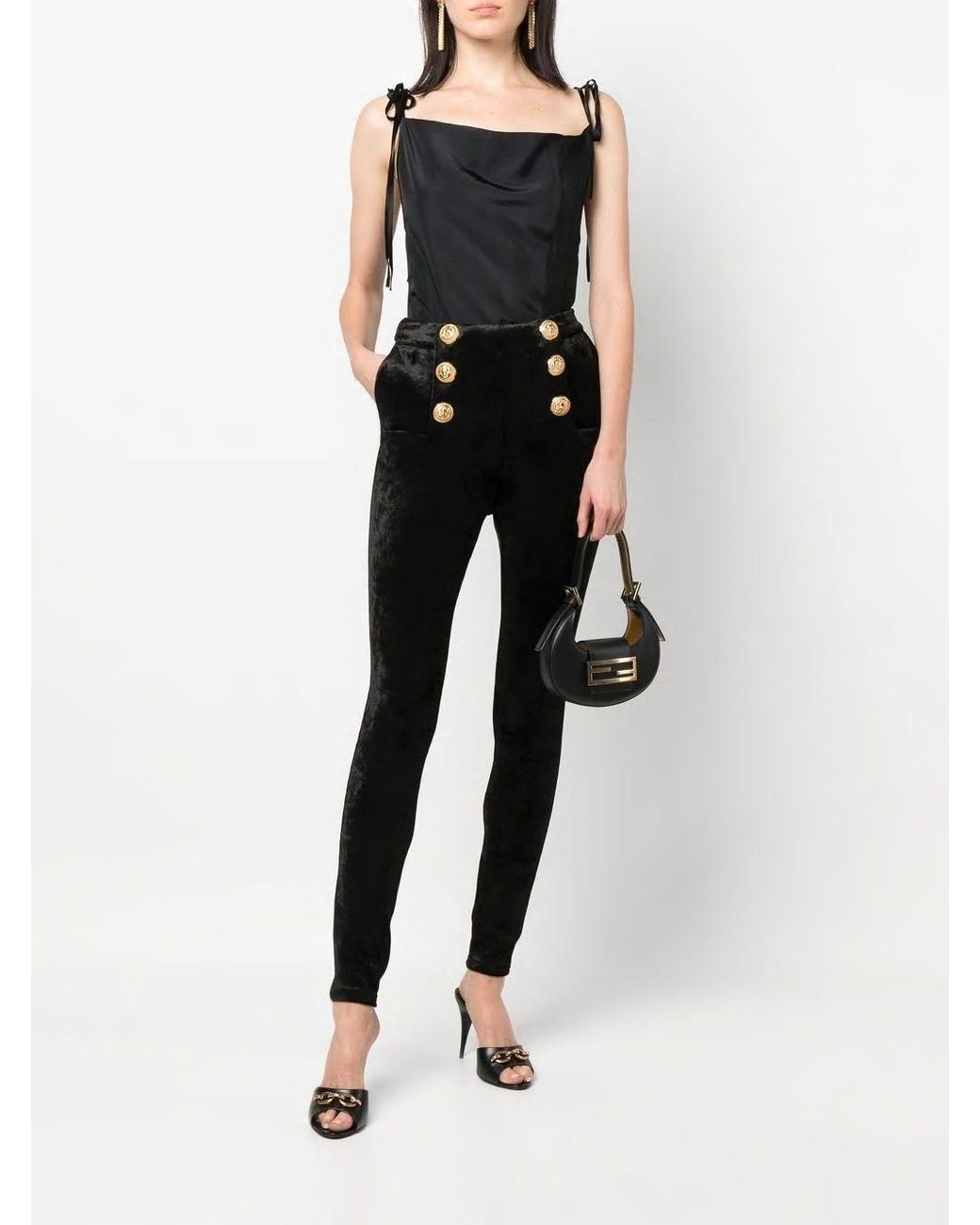 Balmain Black Skinny Velvet Trousers