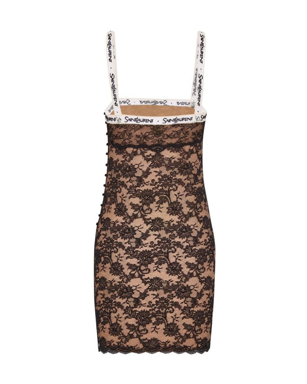 Saint Laurent Brown Lace Slip Dress