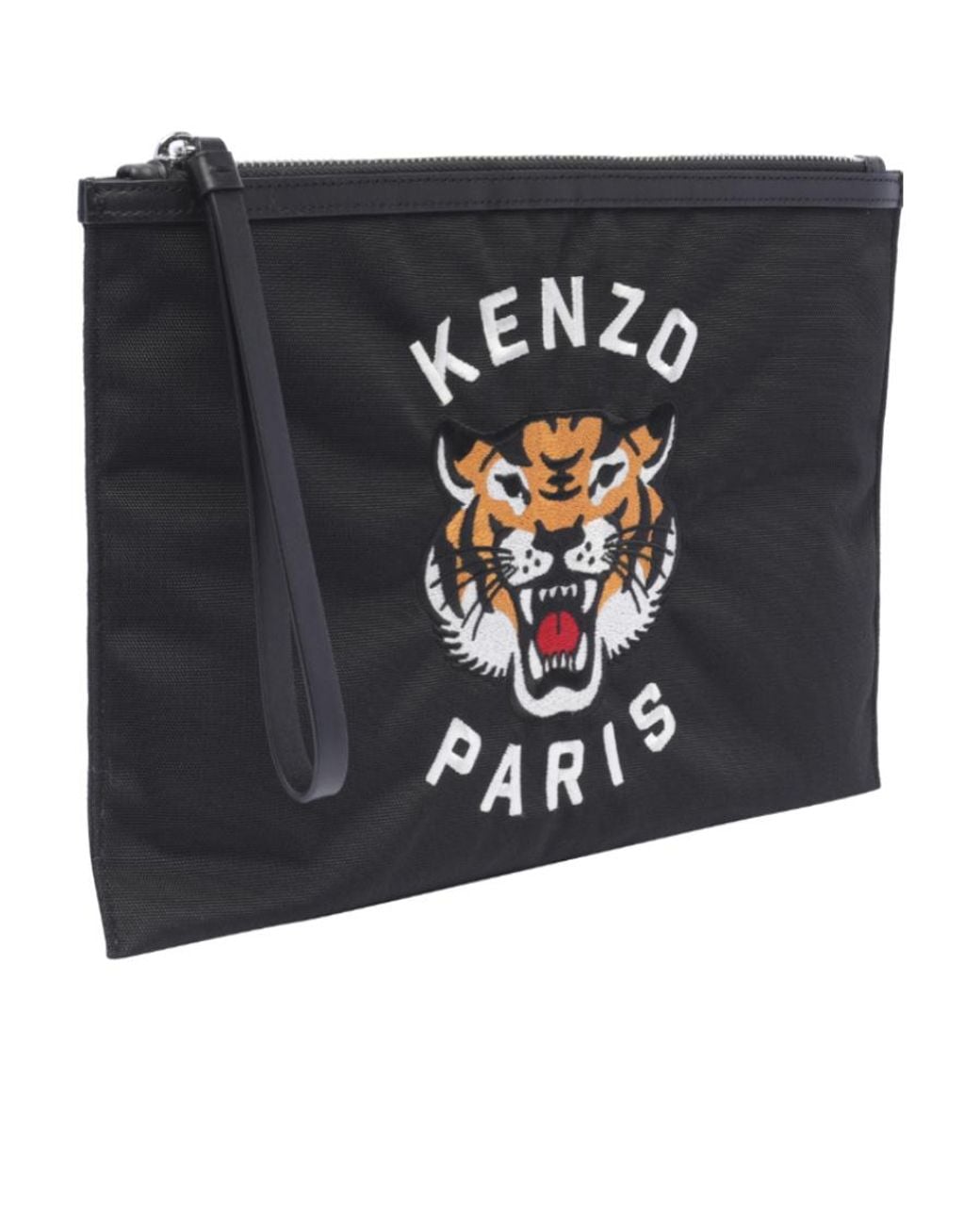 KENZO Black Tiger Embroidered Zip-Up Pouch for men