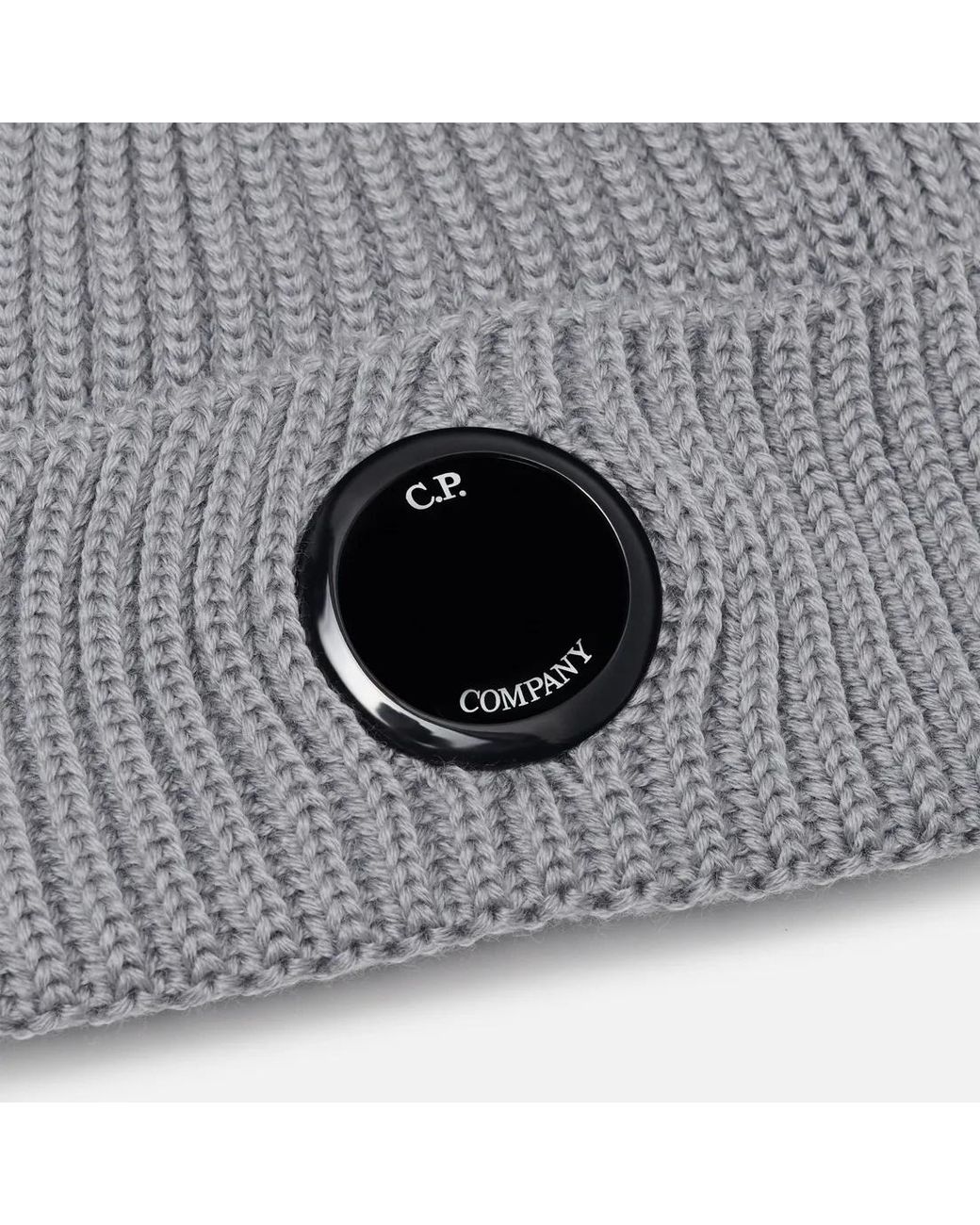 C P Company Gray Ribbed Cotton Beanie Hat for men