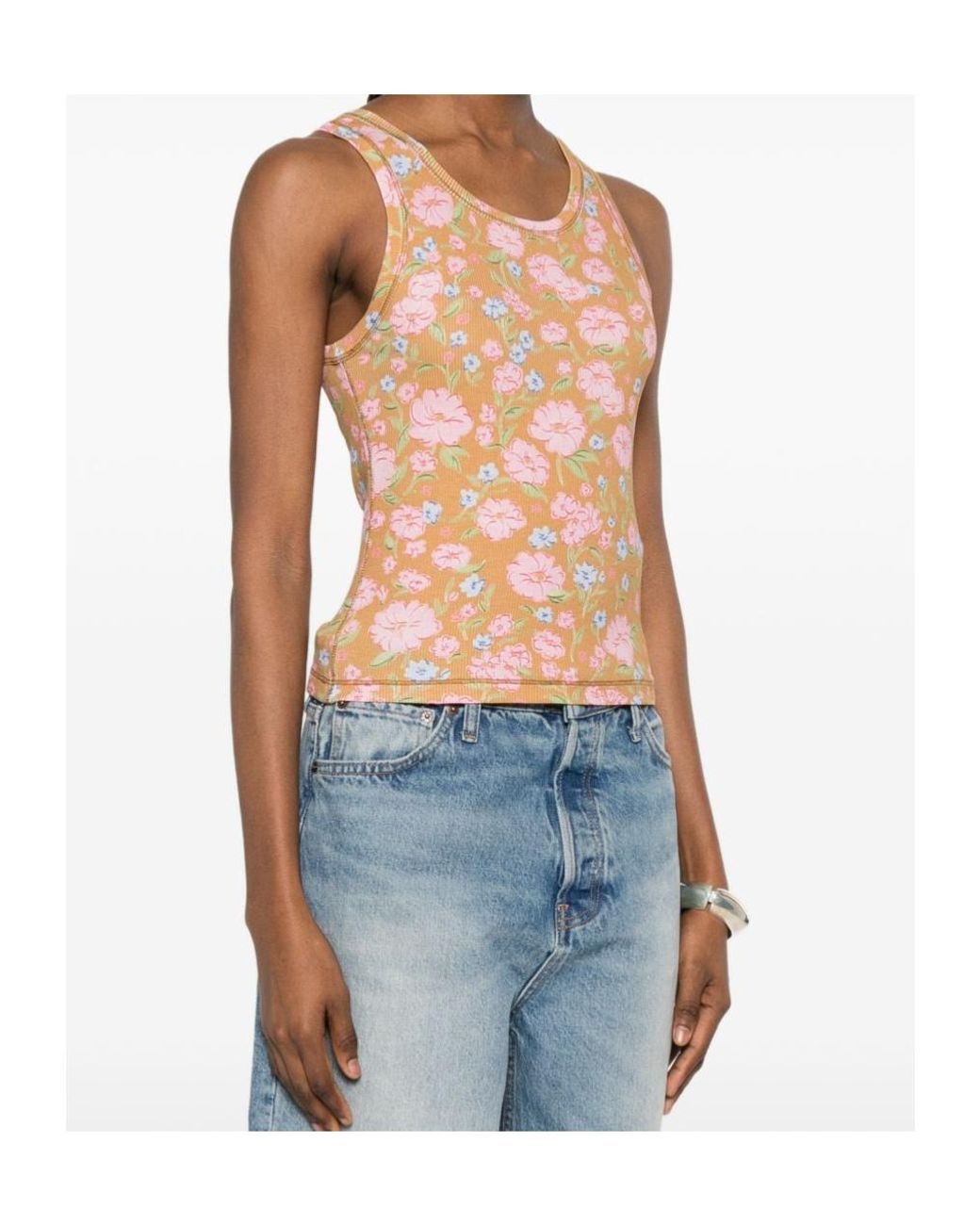 DIESEL Pink Floral Print Ribbed Top