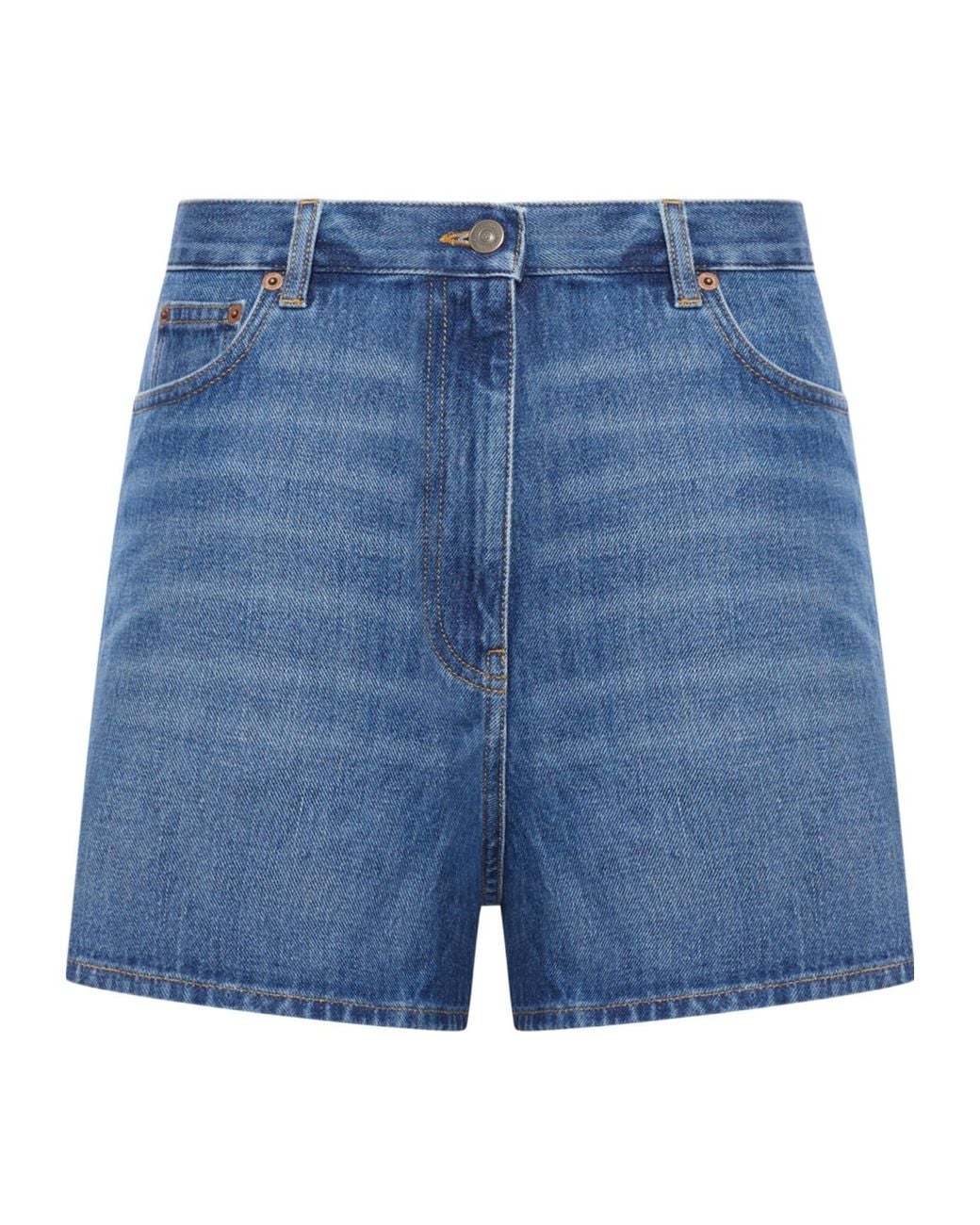 Valentino Blue Logo Patch Denim Shorts