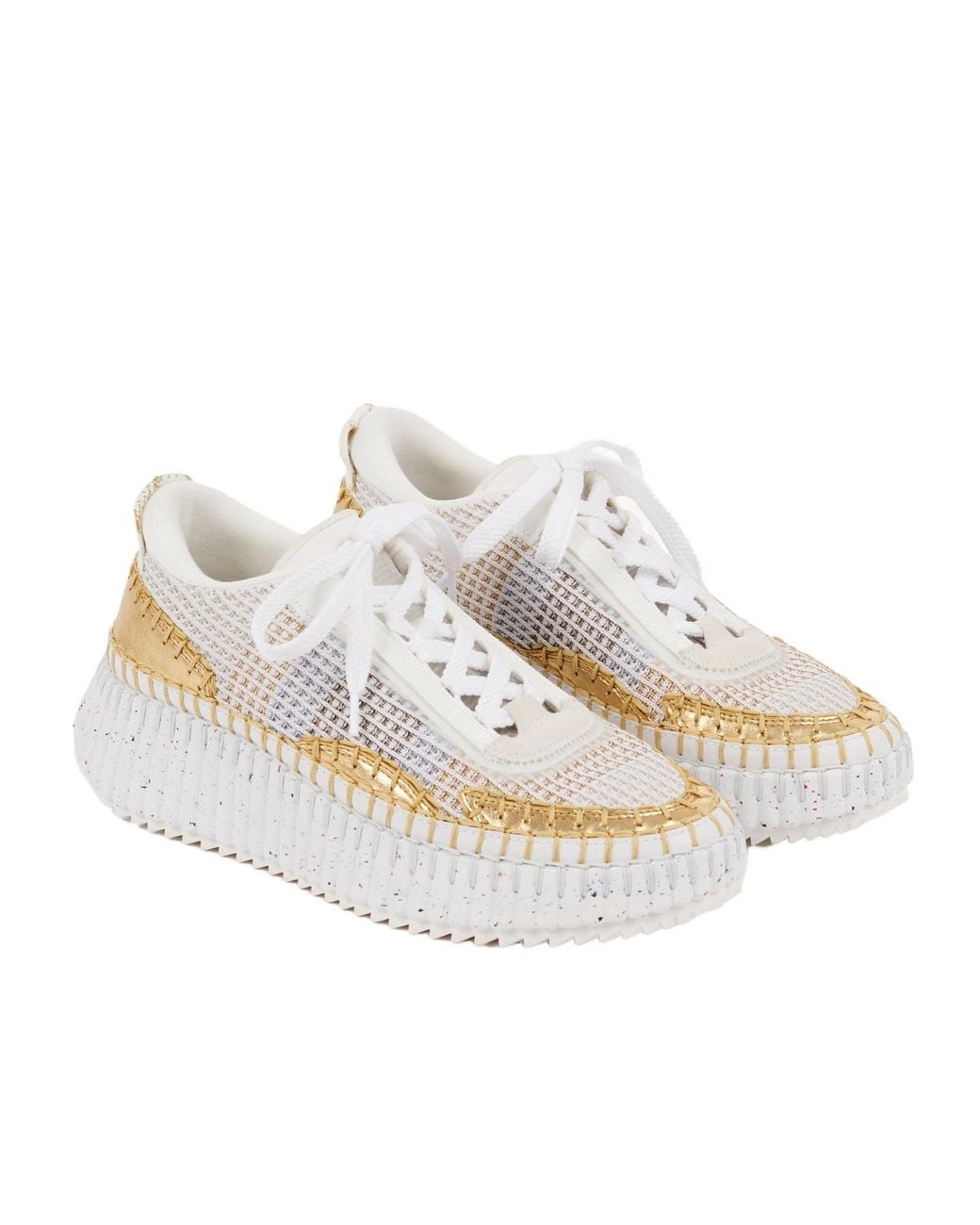 Chloé White Chloé Nama Metallic Detailed Lace-Up Sneakers
