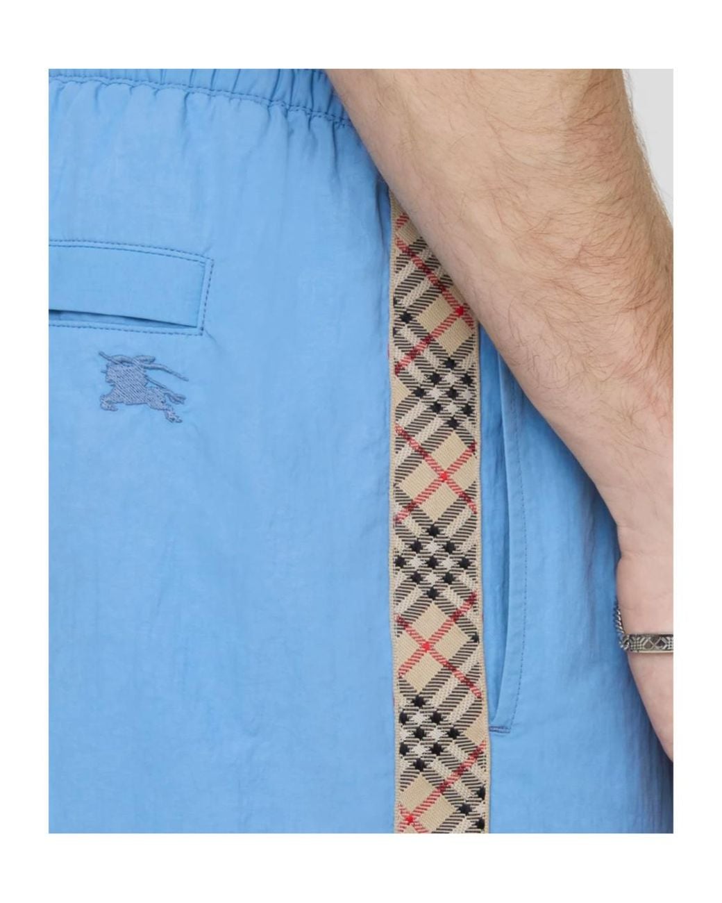 Burberry Blue Apos;S Nylon Check-Trim Swim Trunks for men