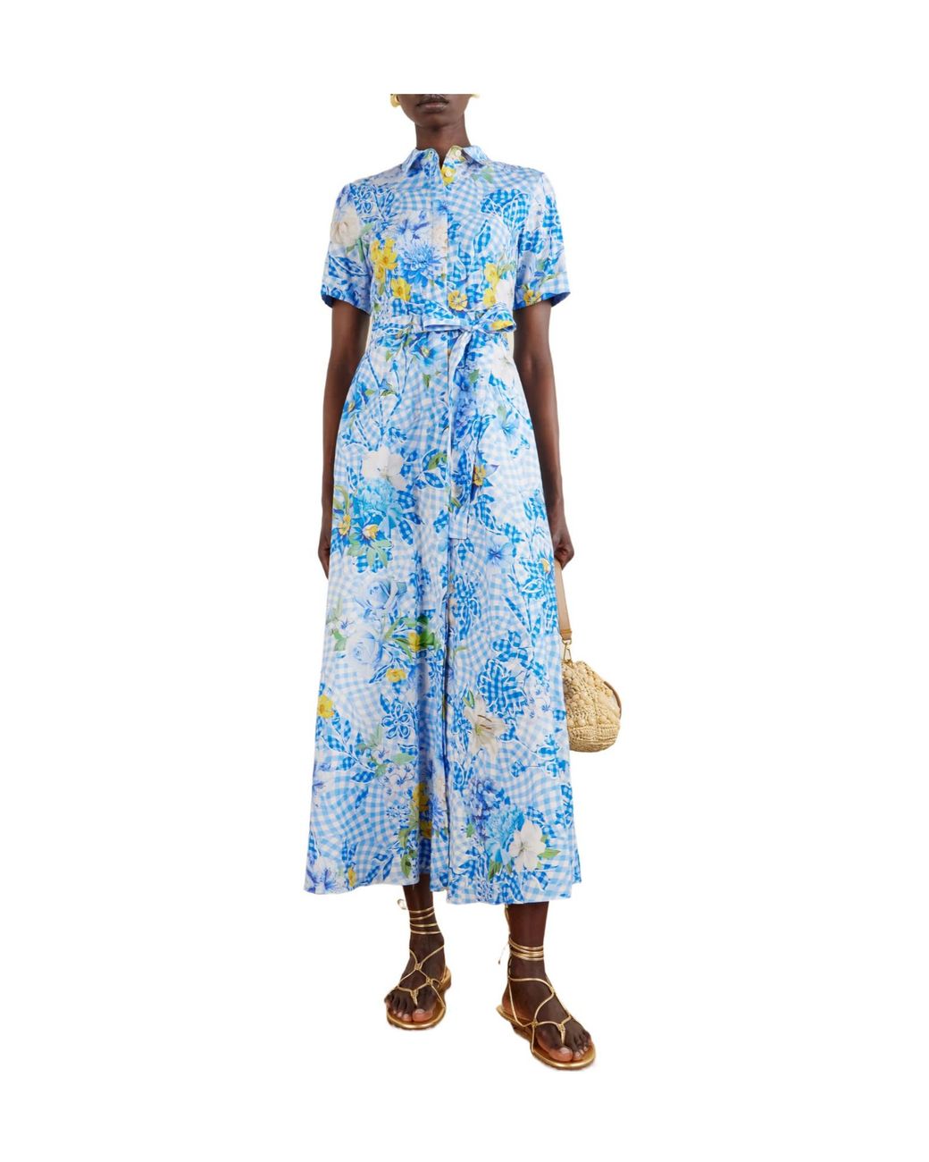 Mary Katrantzou Blue Floral Cotton-Blend Maxi Dress