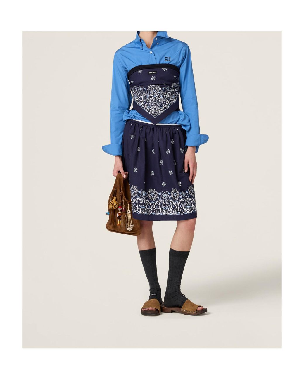 Miu Miu Blue Logo-Embroidered Button-Up Shirt
