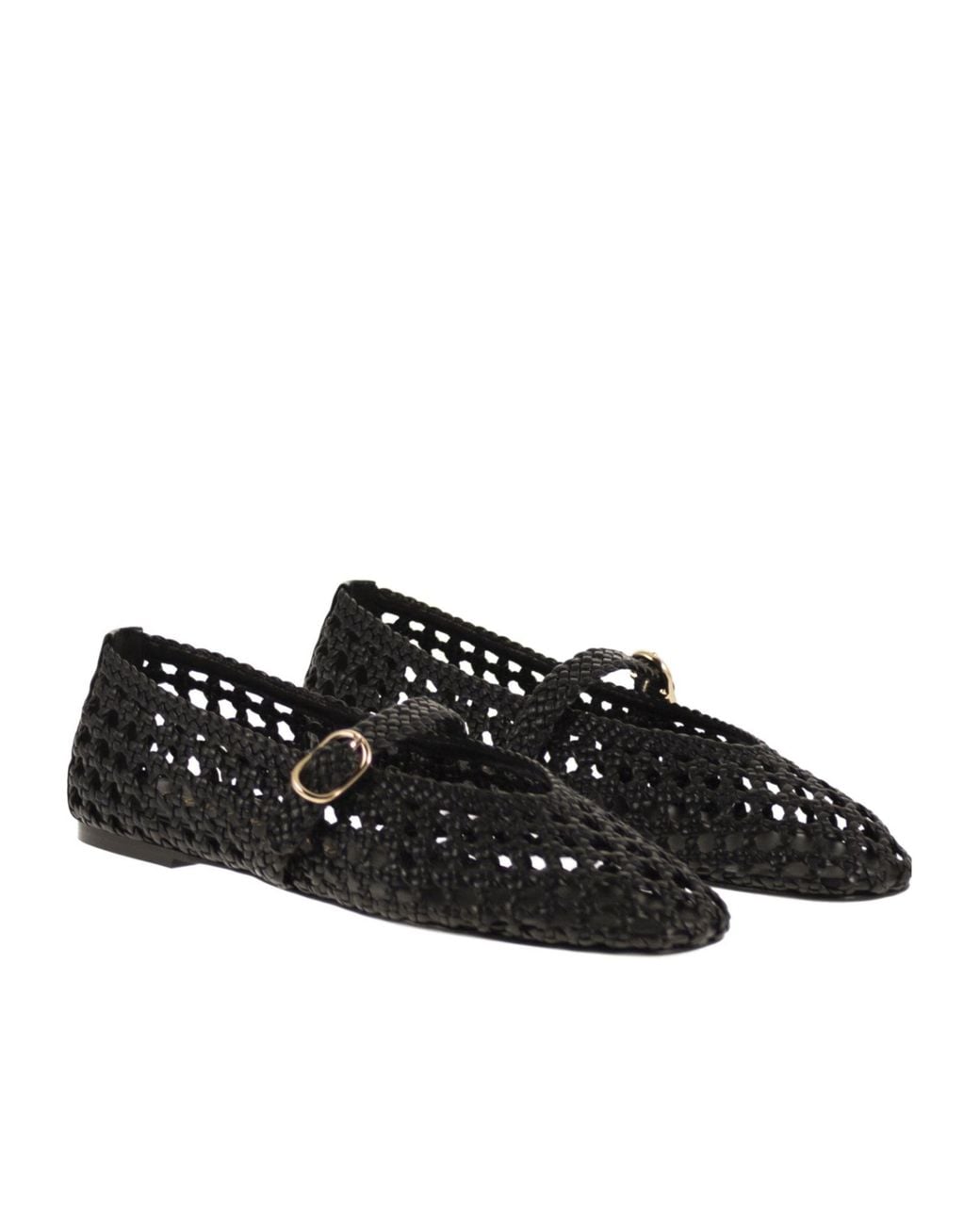 Stuart Weitzman Black Woven Nappa Leather Flats With Strap