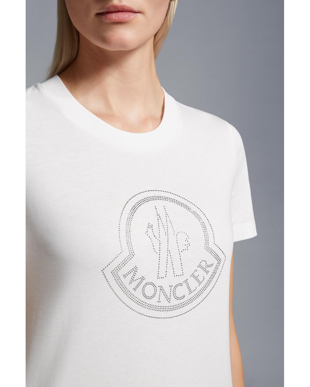 Moncler White Logo Embellished Crewneck T-Shirt