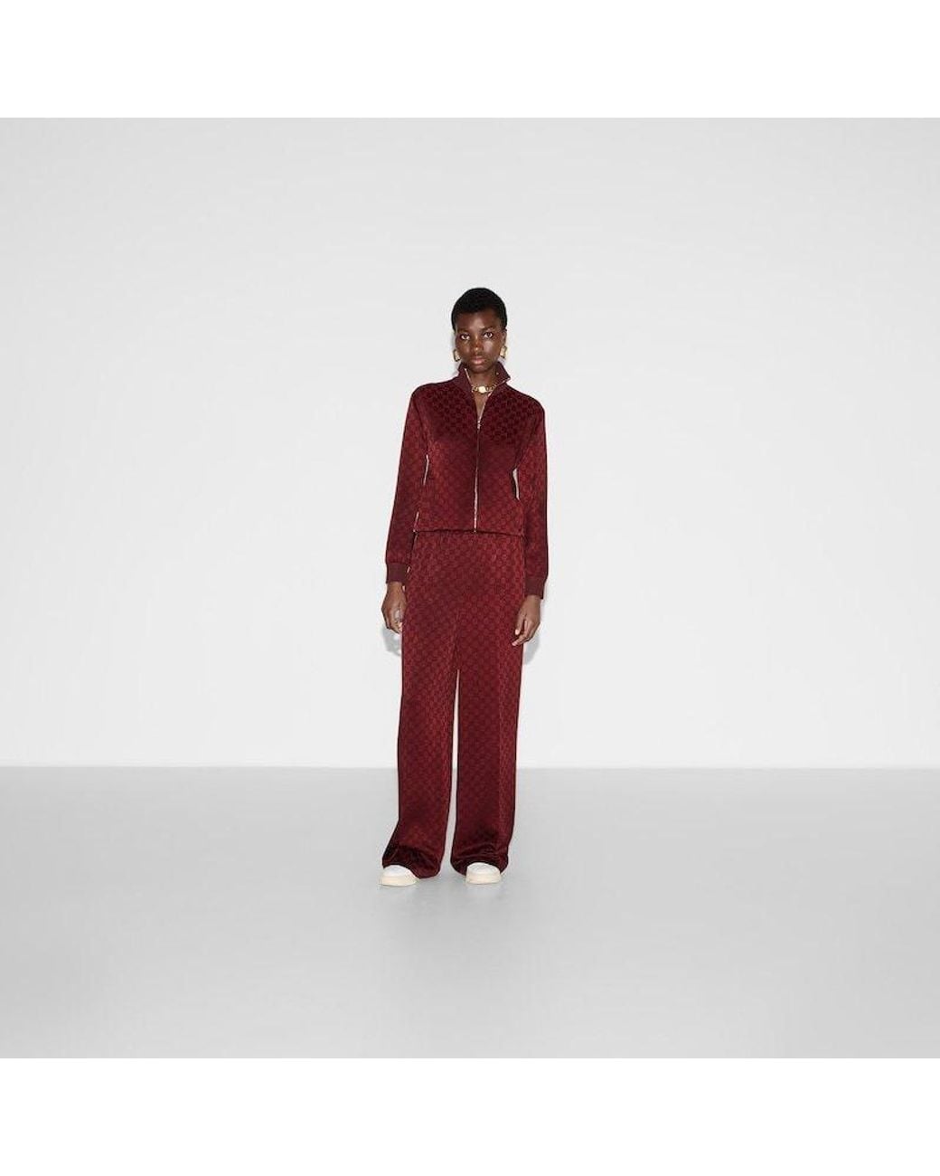 Gucci Red Gg Jacquard Elastic Waistband Pants