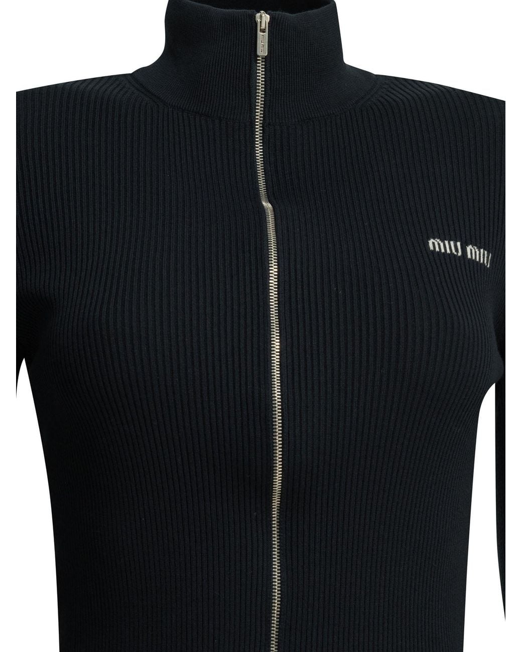Miu Miu Blue Ribbed Zip-Up Cardigan