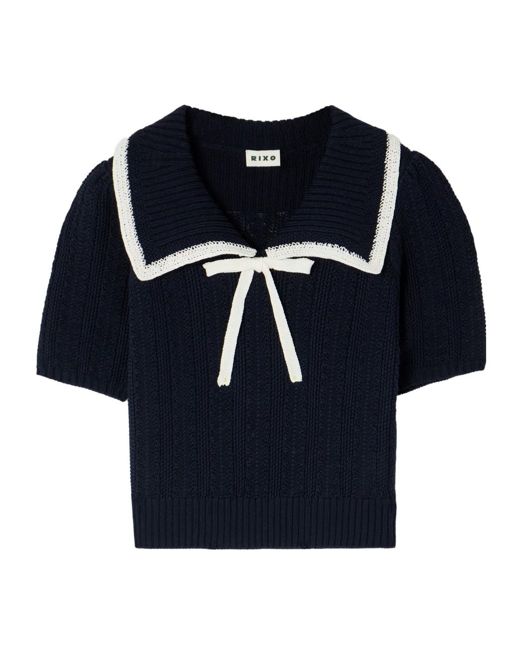 Rixo Blue Pippa Bow-Decorated Sweater