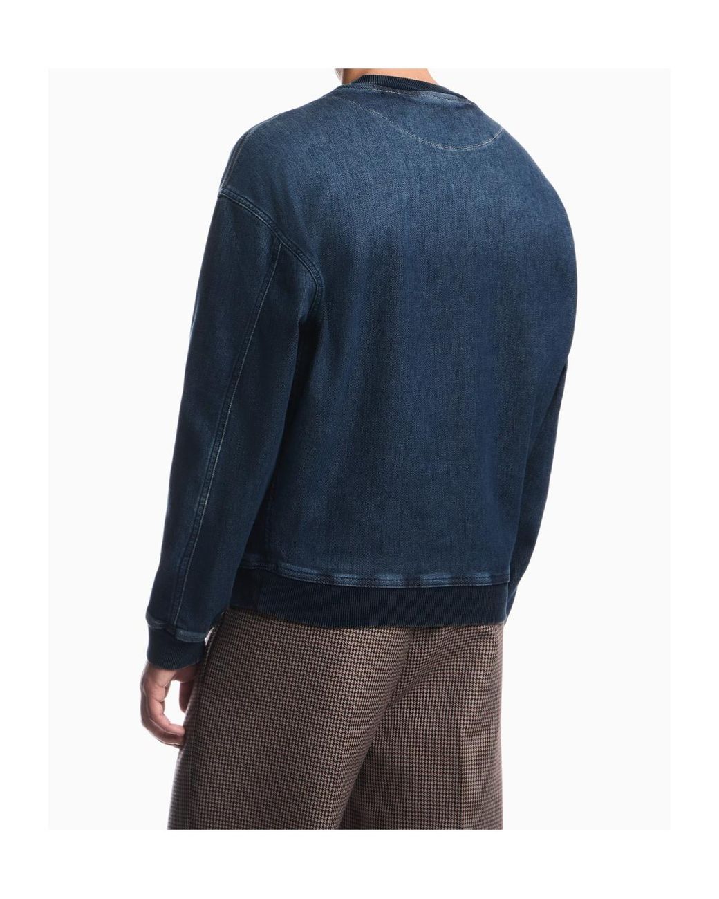 Emporio Armani Blue Logo Plaque Denim Sweatshirt for men