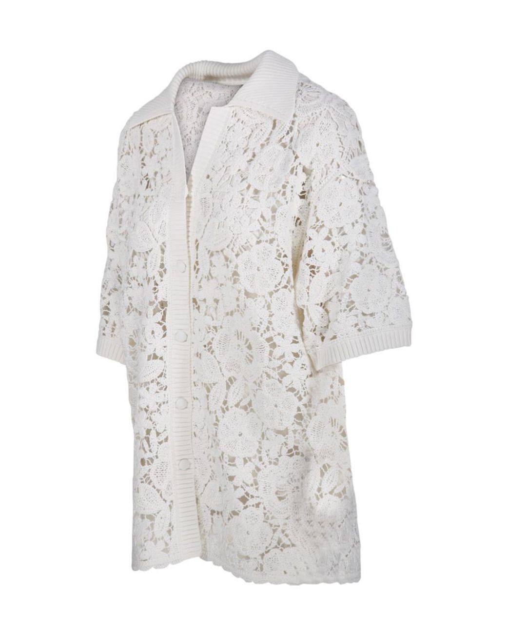 P.A.R.O.S.H. White Floral Embroidered Knit Polo Top