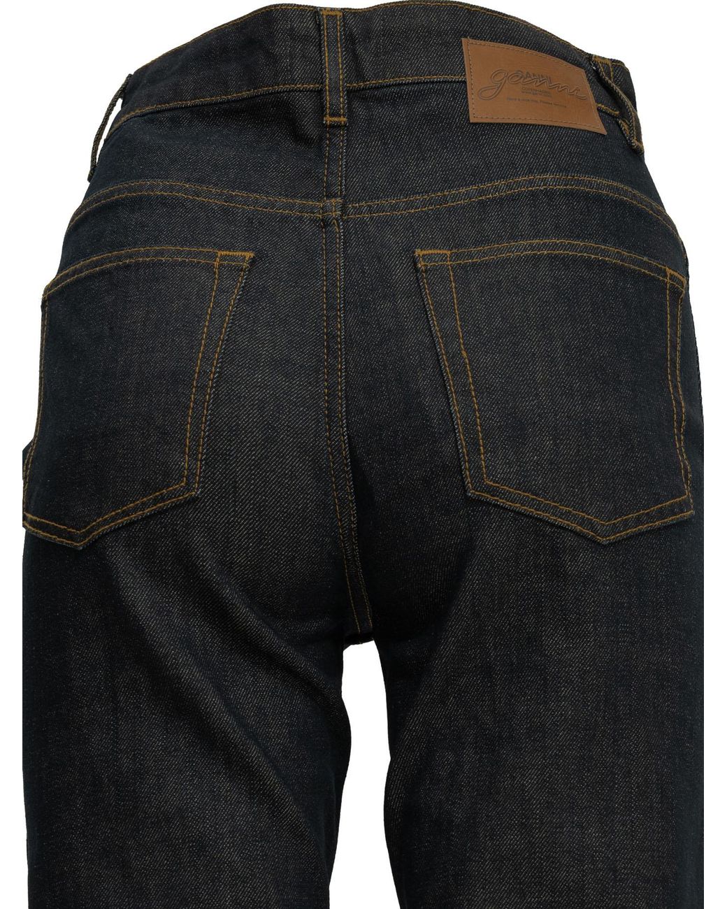 Ganni Black Slub Fold High-Rise Straight Jeans