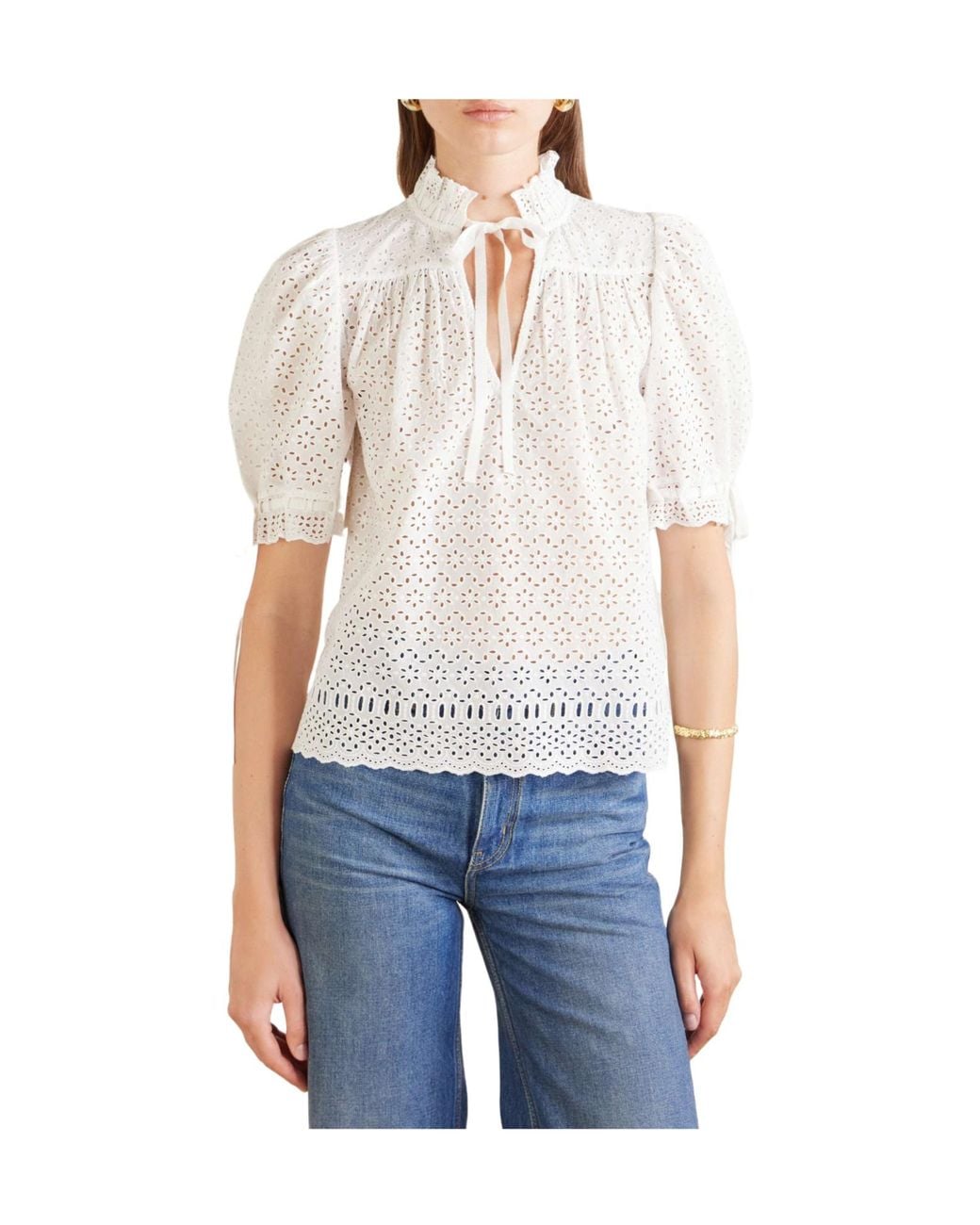 Ulla Johnson White Cotton-Blend Broderie Anglaise Shirt