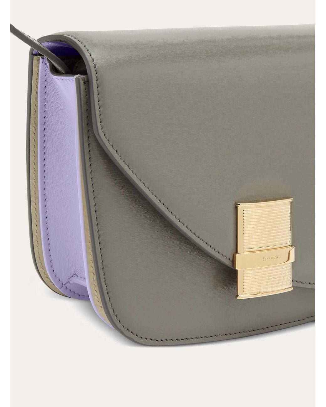 Ferragamo Gray Fiamma Small Logo Shoulder Bag