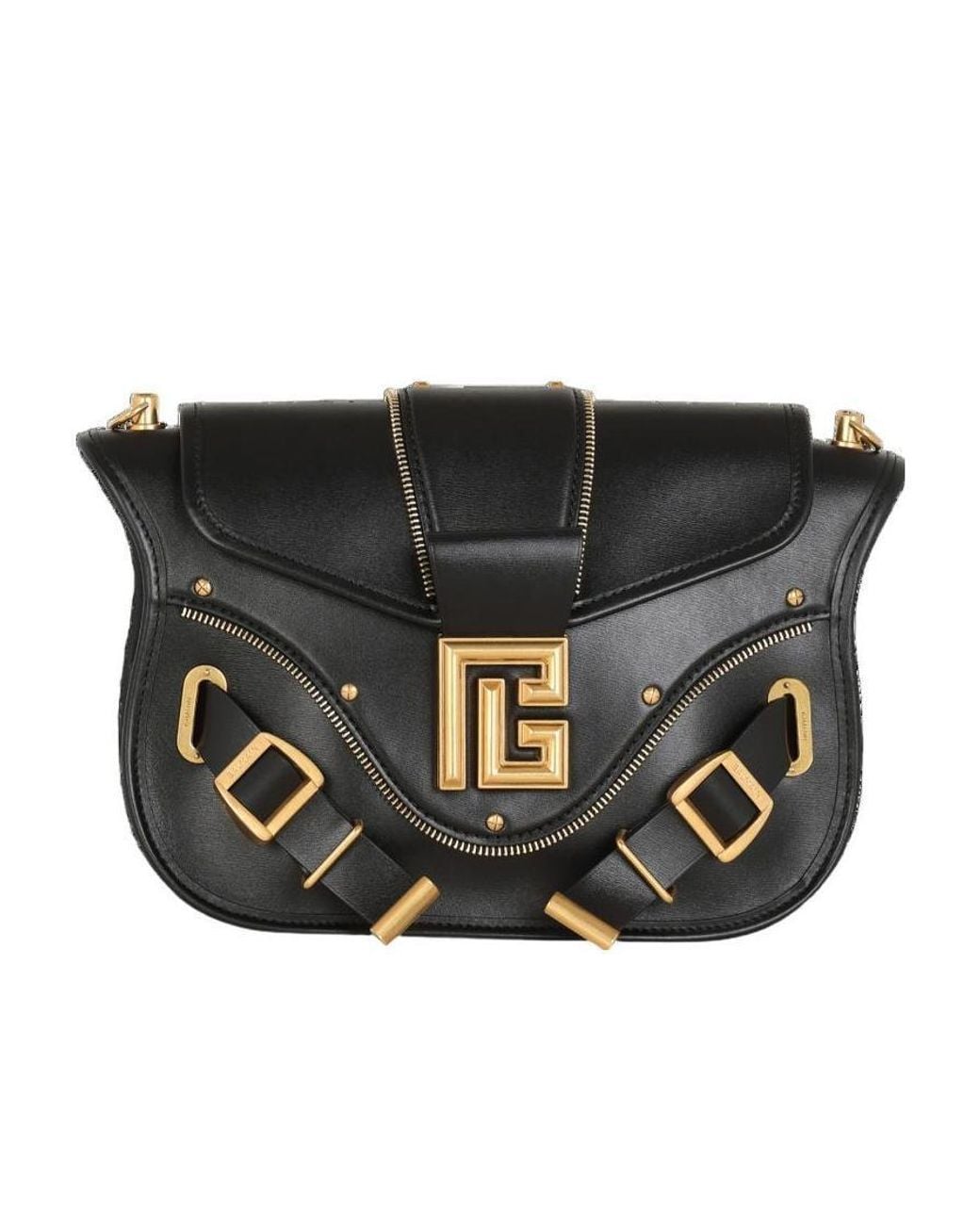 Balmain Black Smooth Leather Blaze Bag