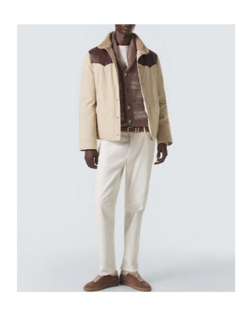 Brunello Cucinelli Brown Leather-Trimmed Down Jacket for men