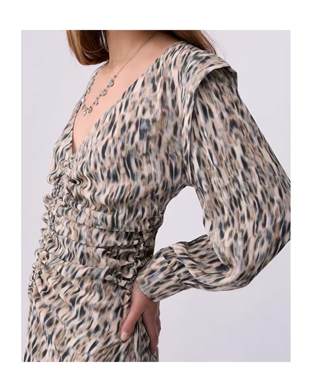 Liu Jo Gray Leopard-Print Ruched Mini Dress