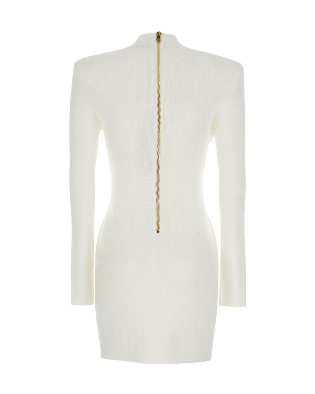 Balmain White Short Knitted Dress With Buttons