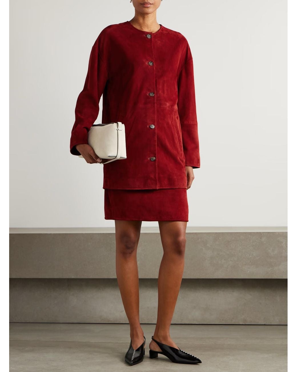 Loulou de Saison Red Waren Single-Breasted Suede Coat
