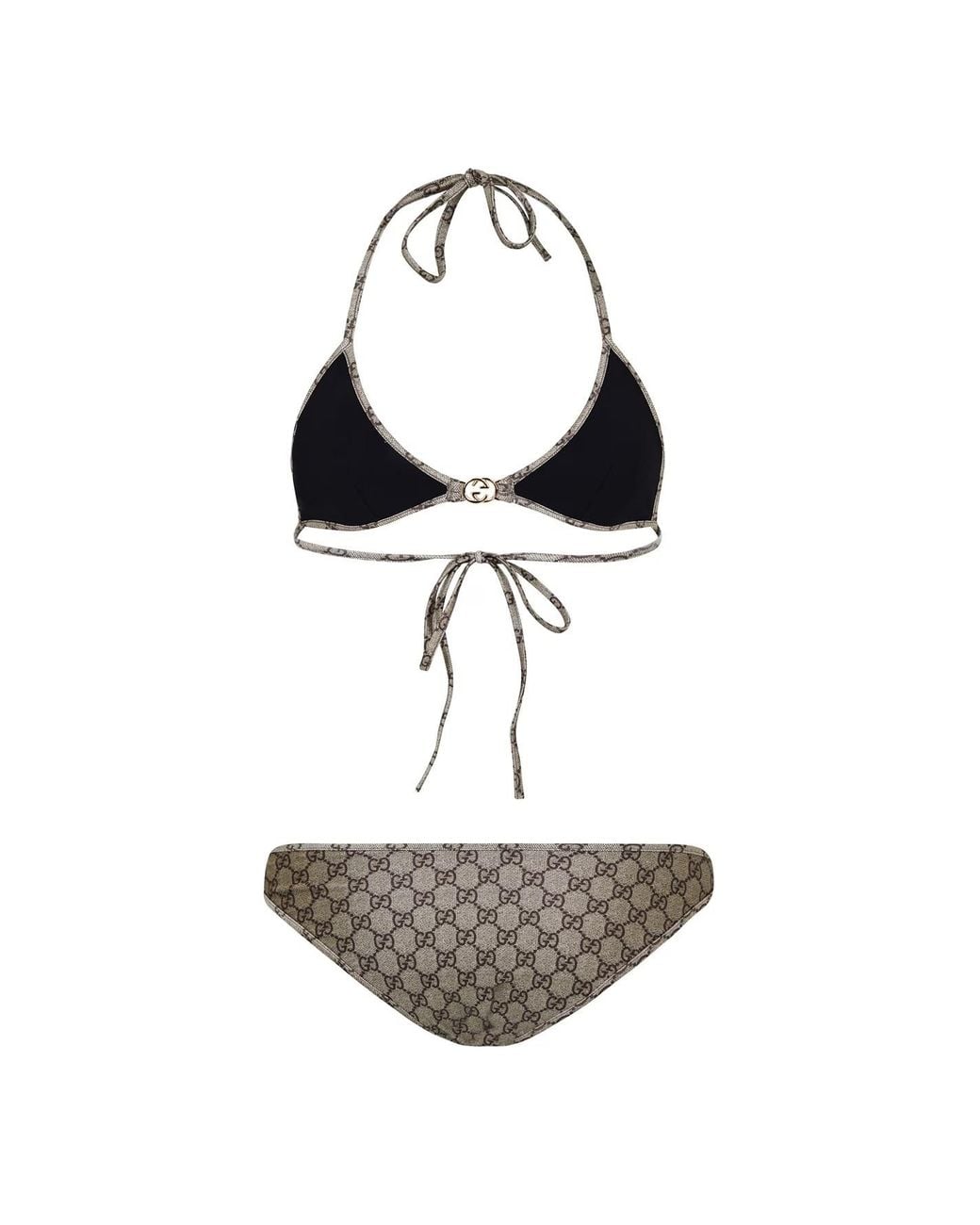 Gucci White Logo Nylon Gg Triangle Bikini Set