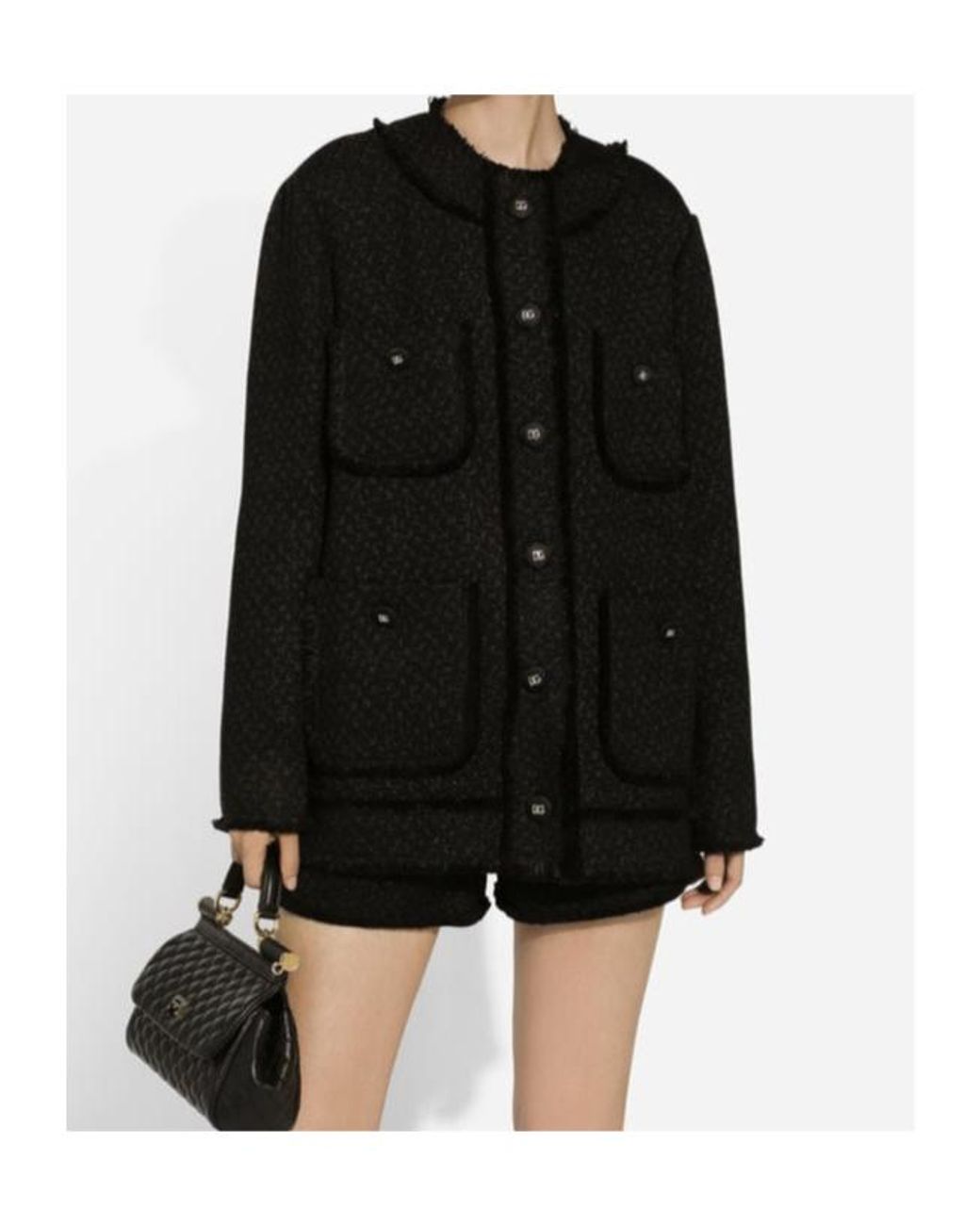 Dolce & Gabbana Black Single-Breasted Raschel Tweed Jacket
