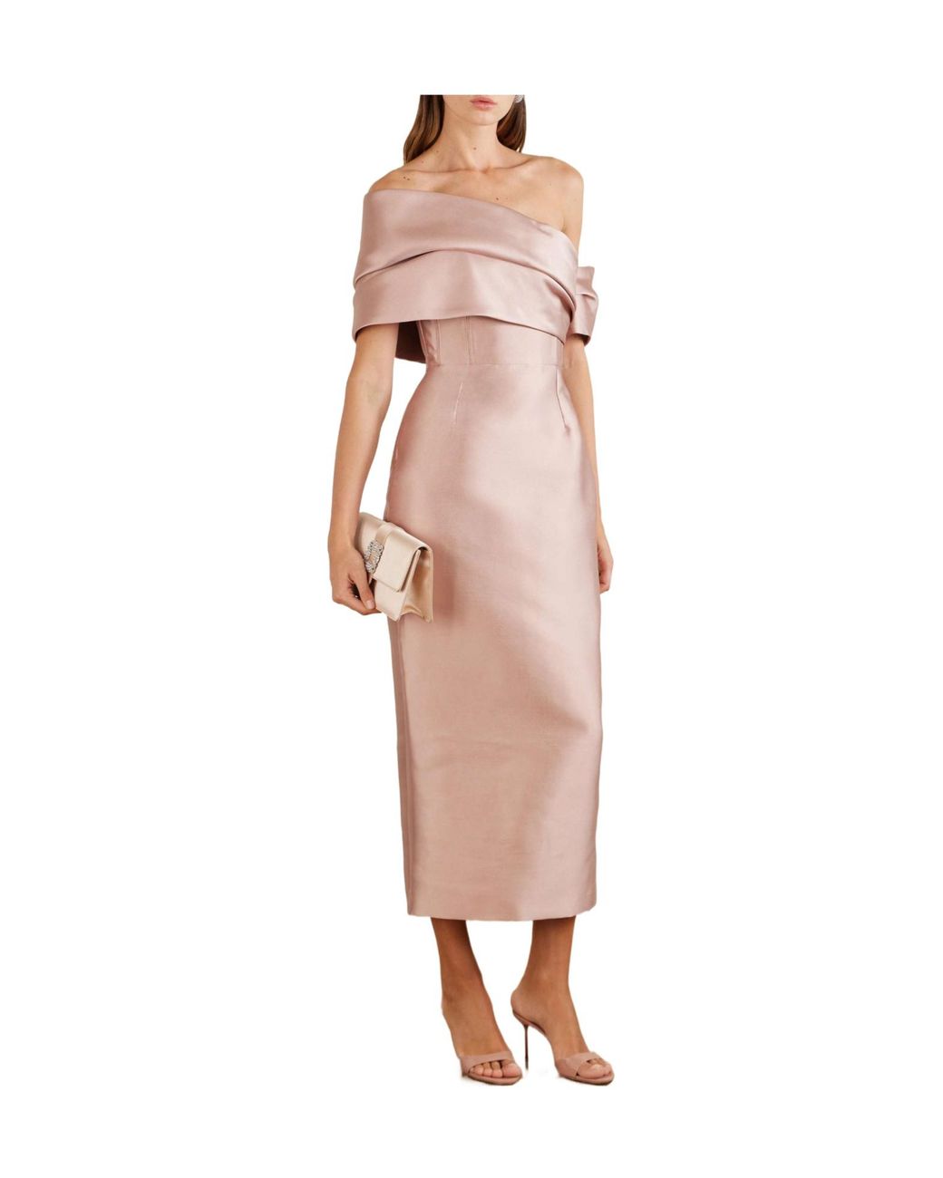 Solace London Pink Shoulder Faille Midi Dress