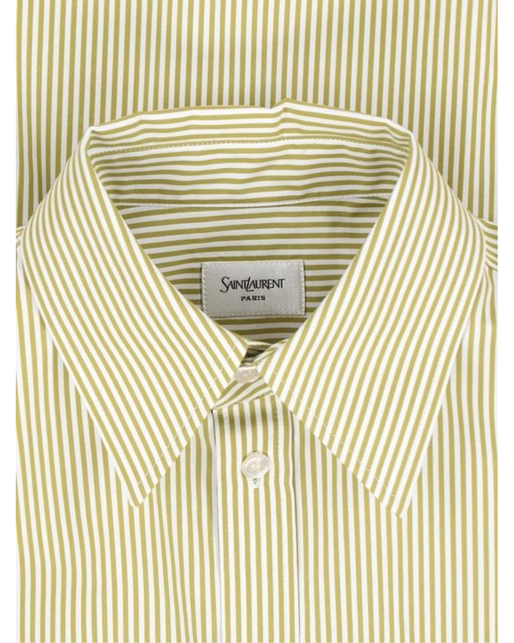 Saint Laurent Natural Cassandre Striped Button-Up Shirt