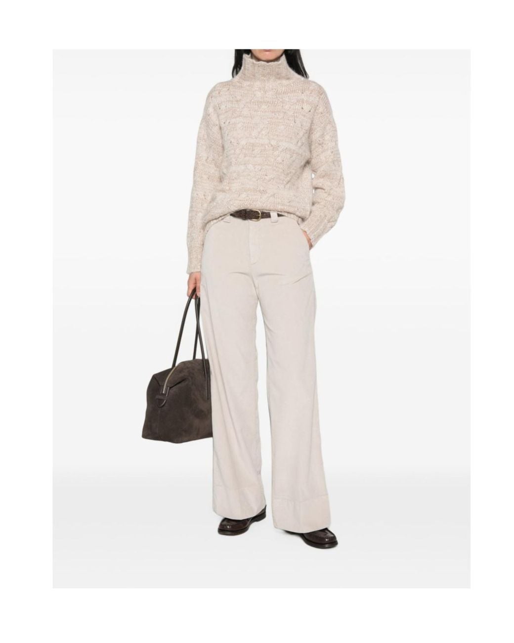 Fabiana Filippi White Cable-Knit Sequin-Embellished Sweater