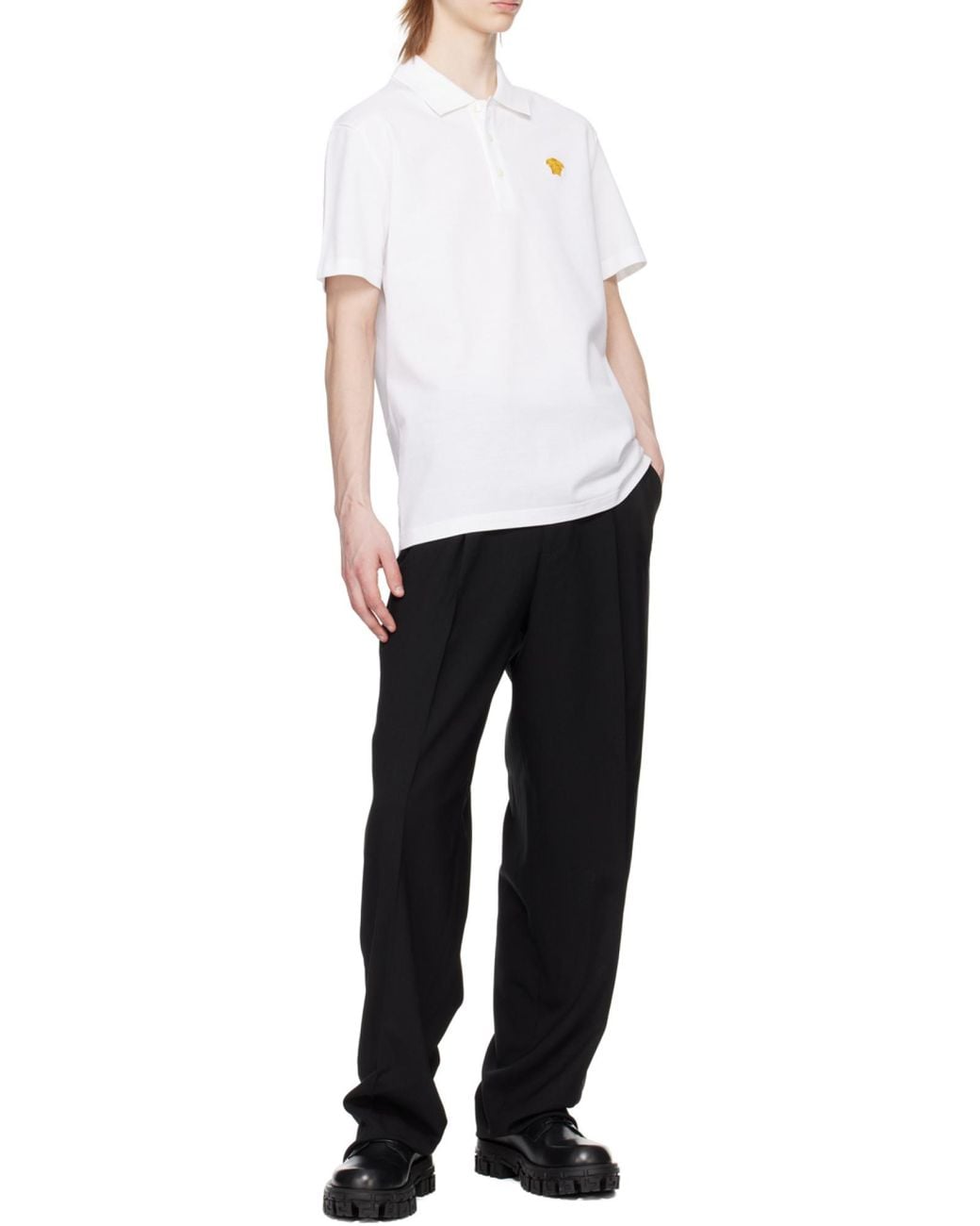 Versace White Medusa Logo Embroidered Short-Sleeved Polo Shirt for men