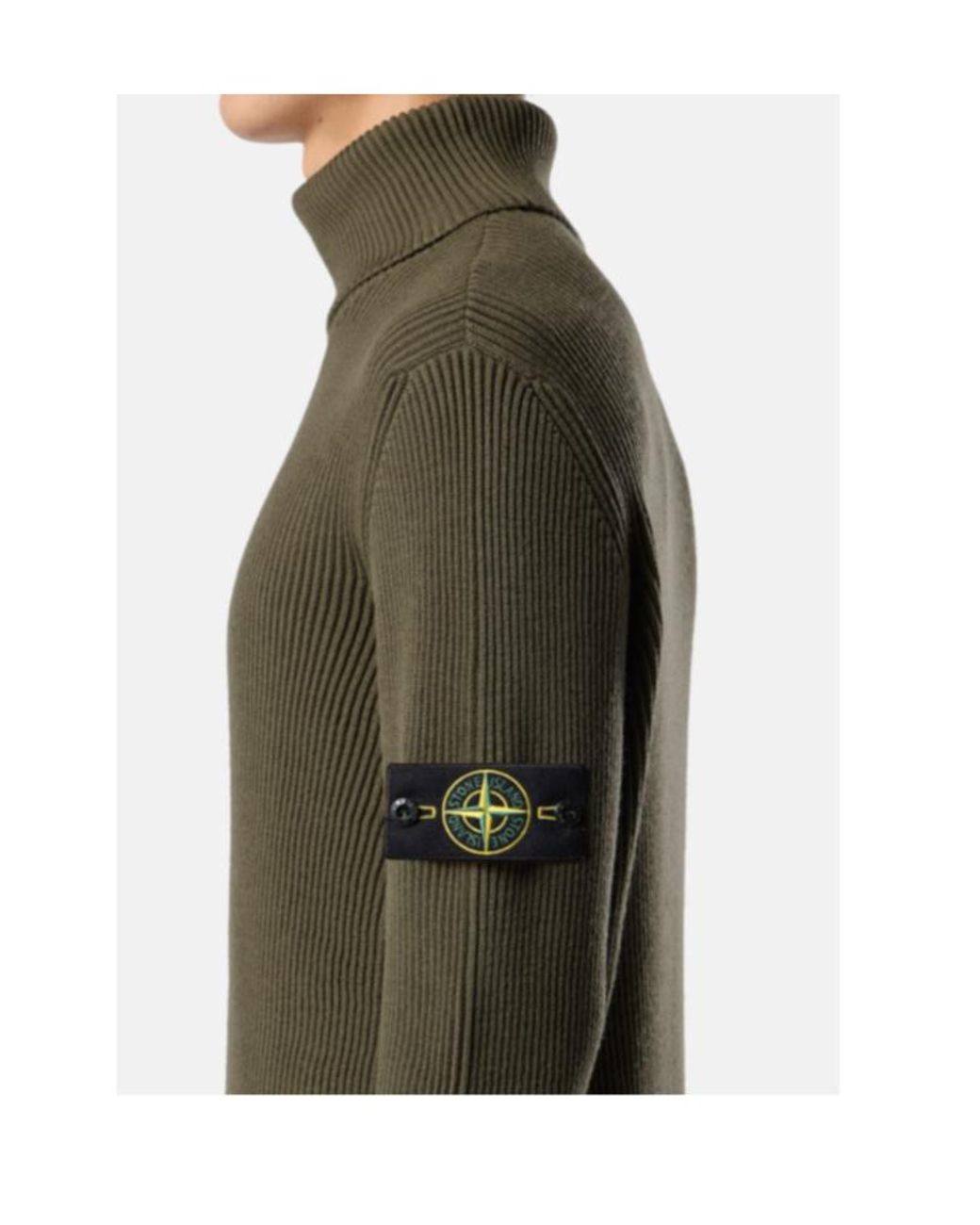 Stone Island Green Logo Patch Ribbed Jumper for men