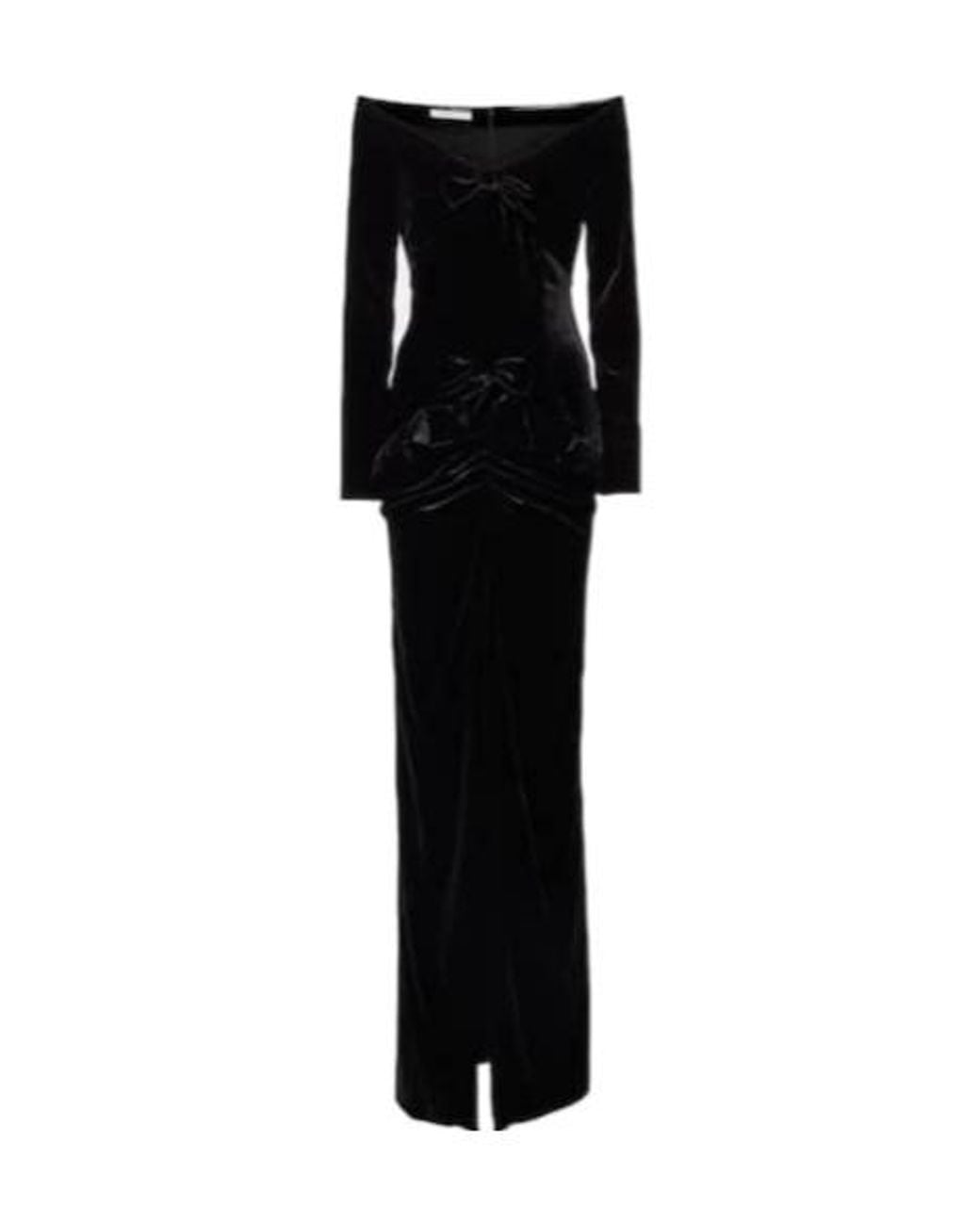 Alessandra Rich Black Bow-Decorated Off-The-Shoulder Velvet Dress