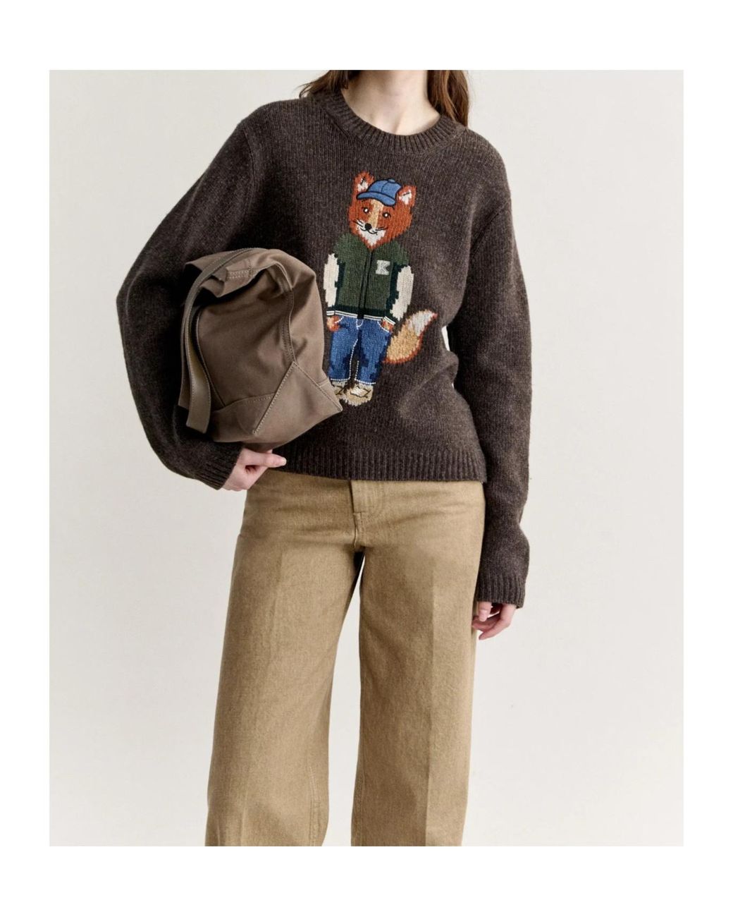 Maison Kitsuné Brown Dressed Fox Intarsia Wool Jumper