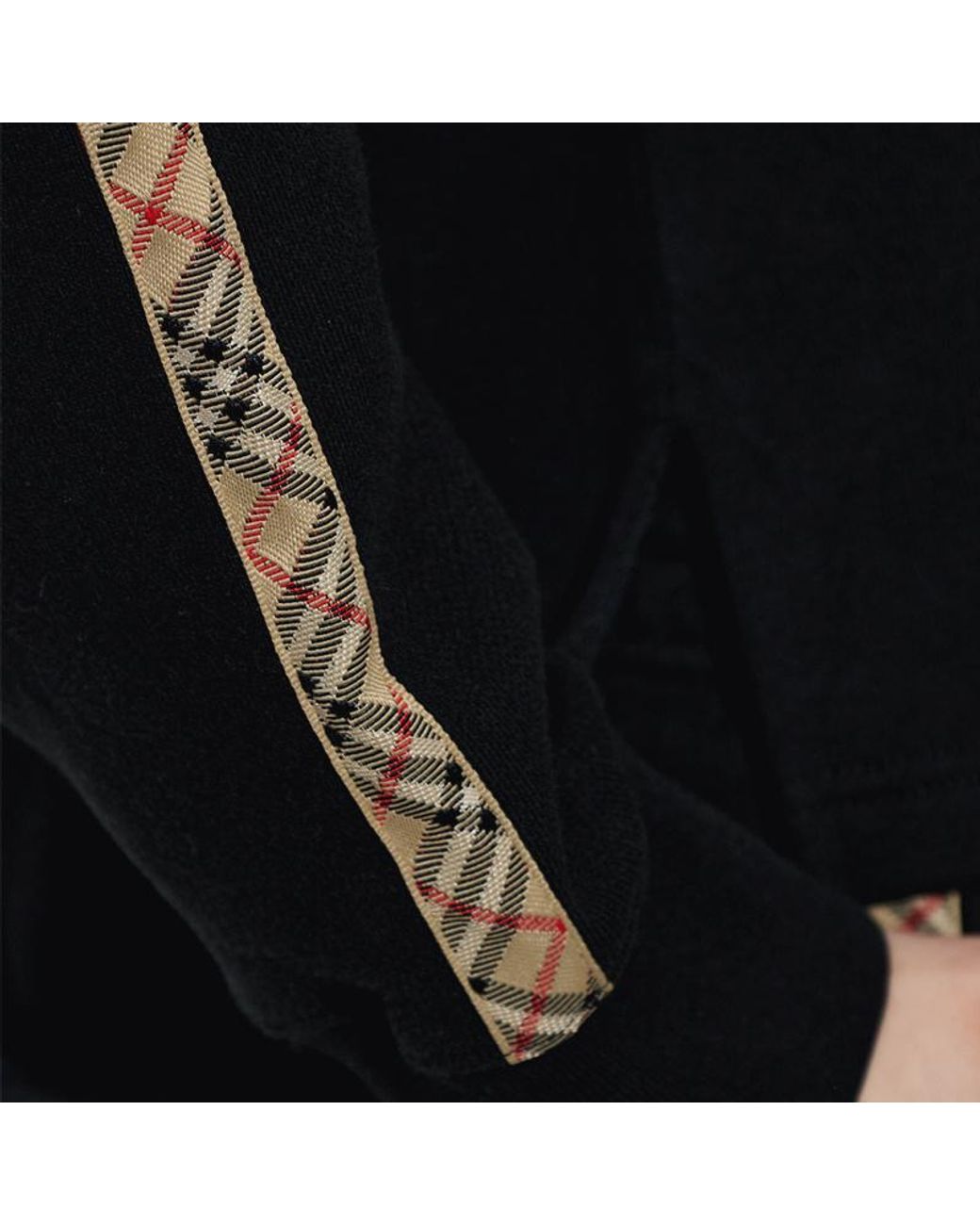 Burberry Black Check Trim Zip-Up Hoodie