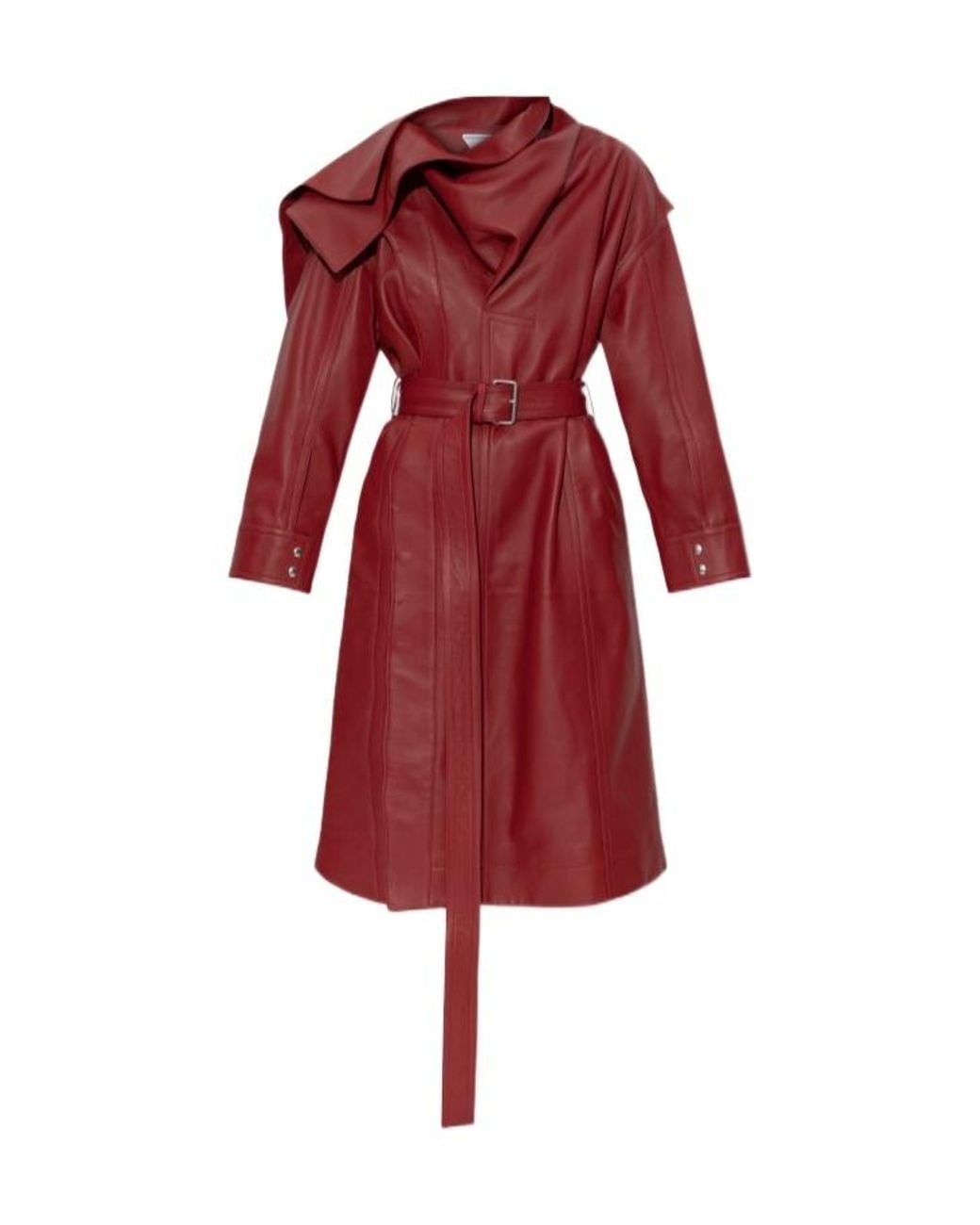 Bottega Veneta Red Belted Waist Leather Coat