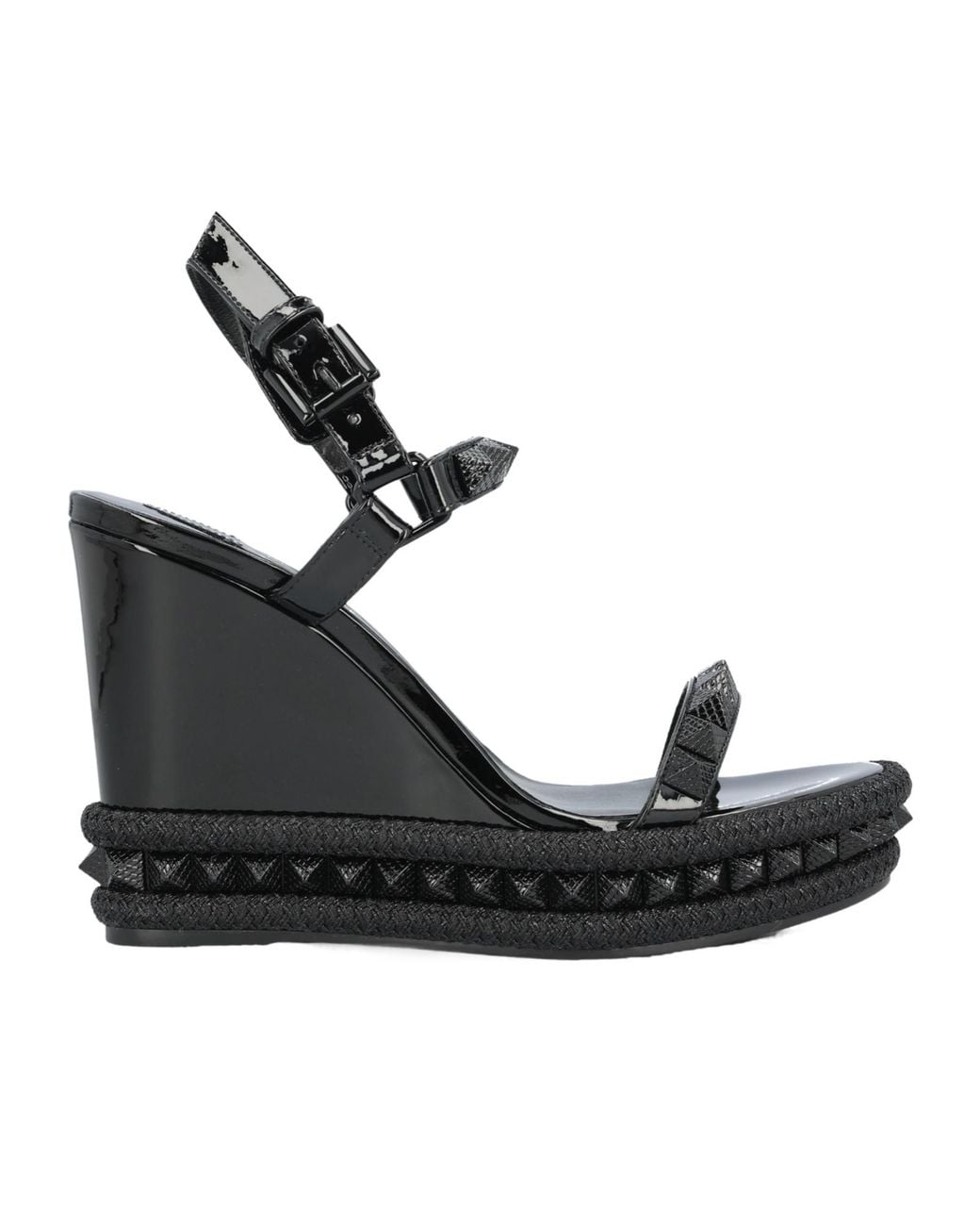 Christian Louboutin Black Pyraclou Studded Wedge Sandals