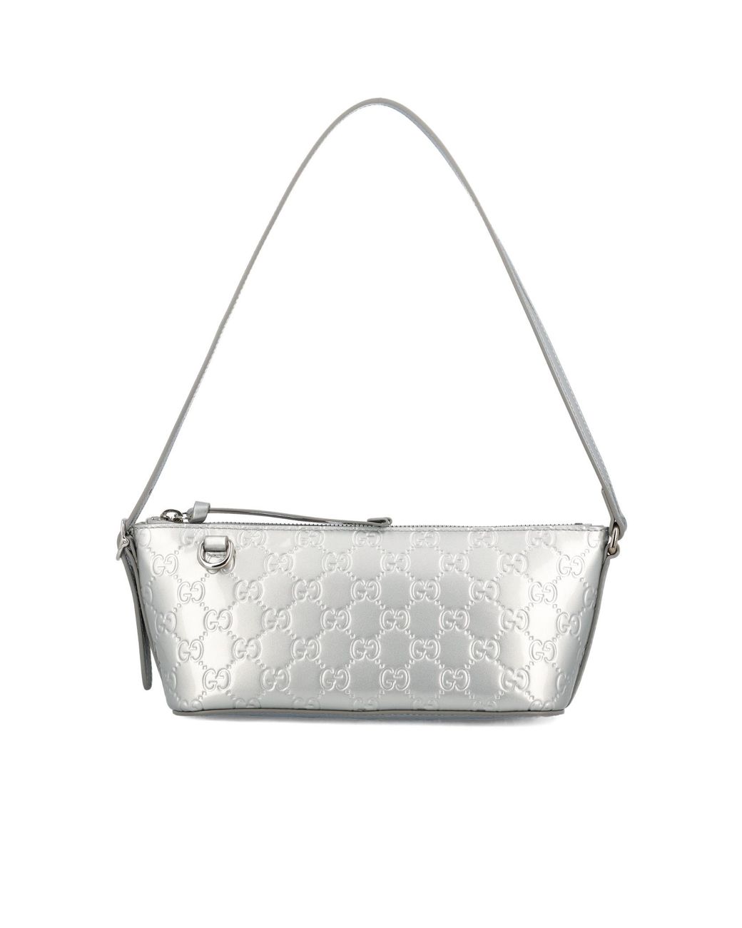 Gucci White Gg Emblem Metallic Small Shoulder Bag