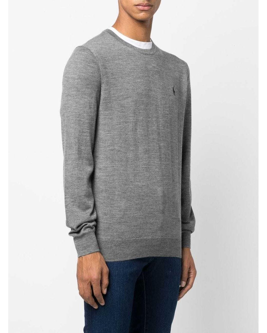 Ralph Lauren Gray Polo Pony Embroidered Knit Jumper for men