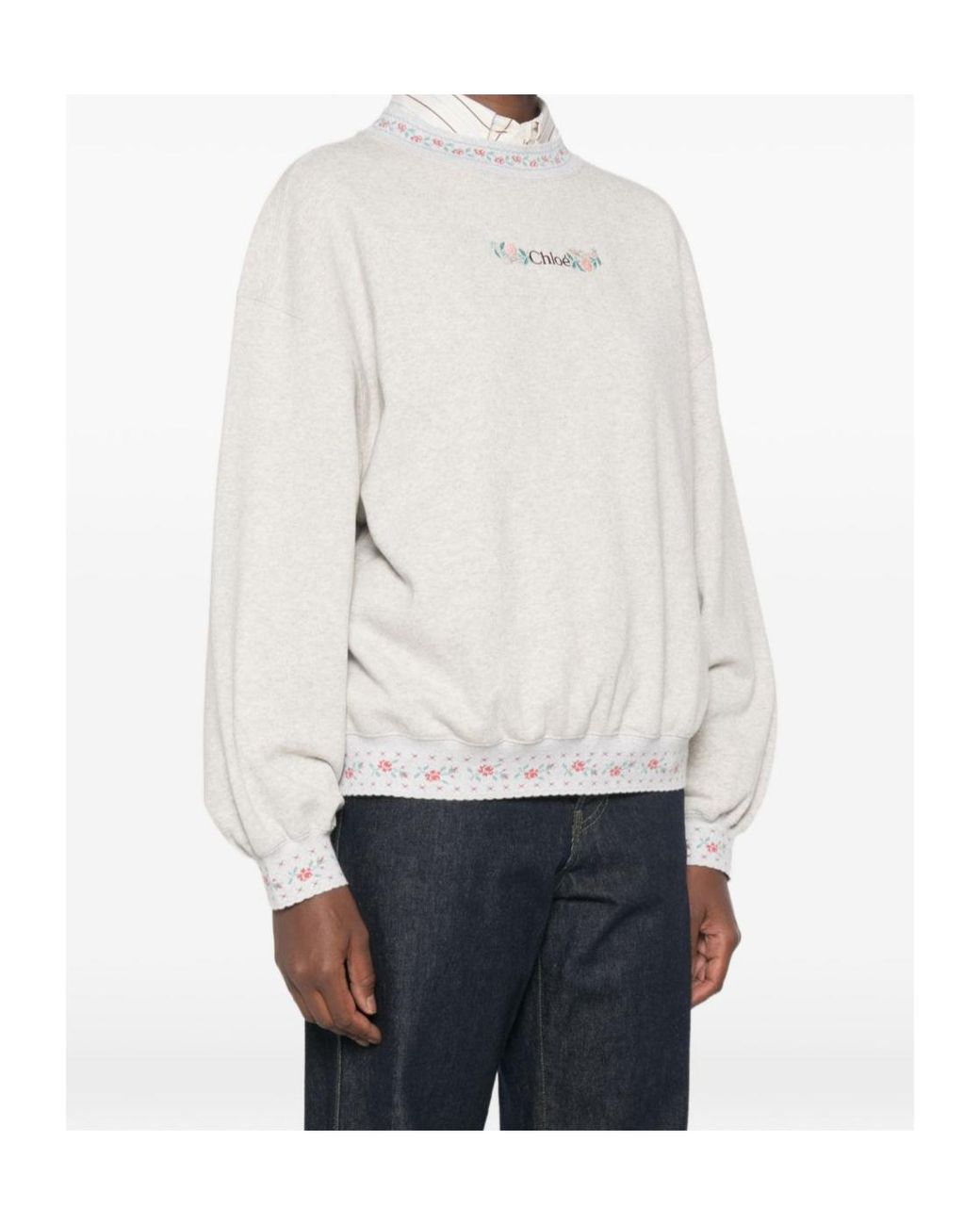 Chloé White Chloé Floral Trim Knitted Sweater