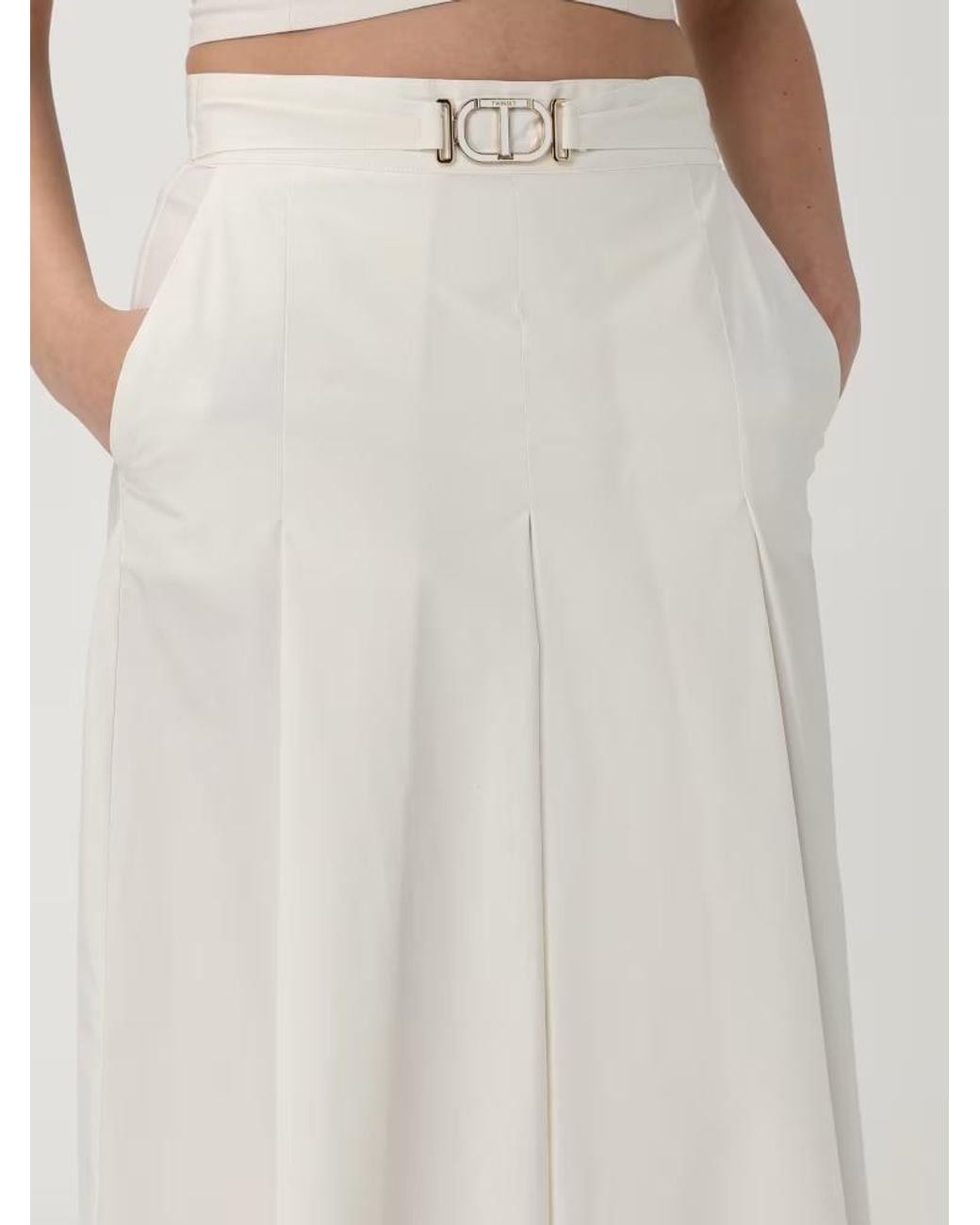 Twinset Natural Logo Plaque Pleated Midi Skirt
