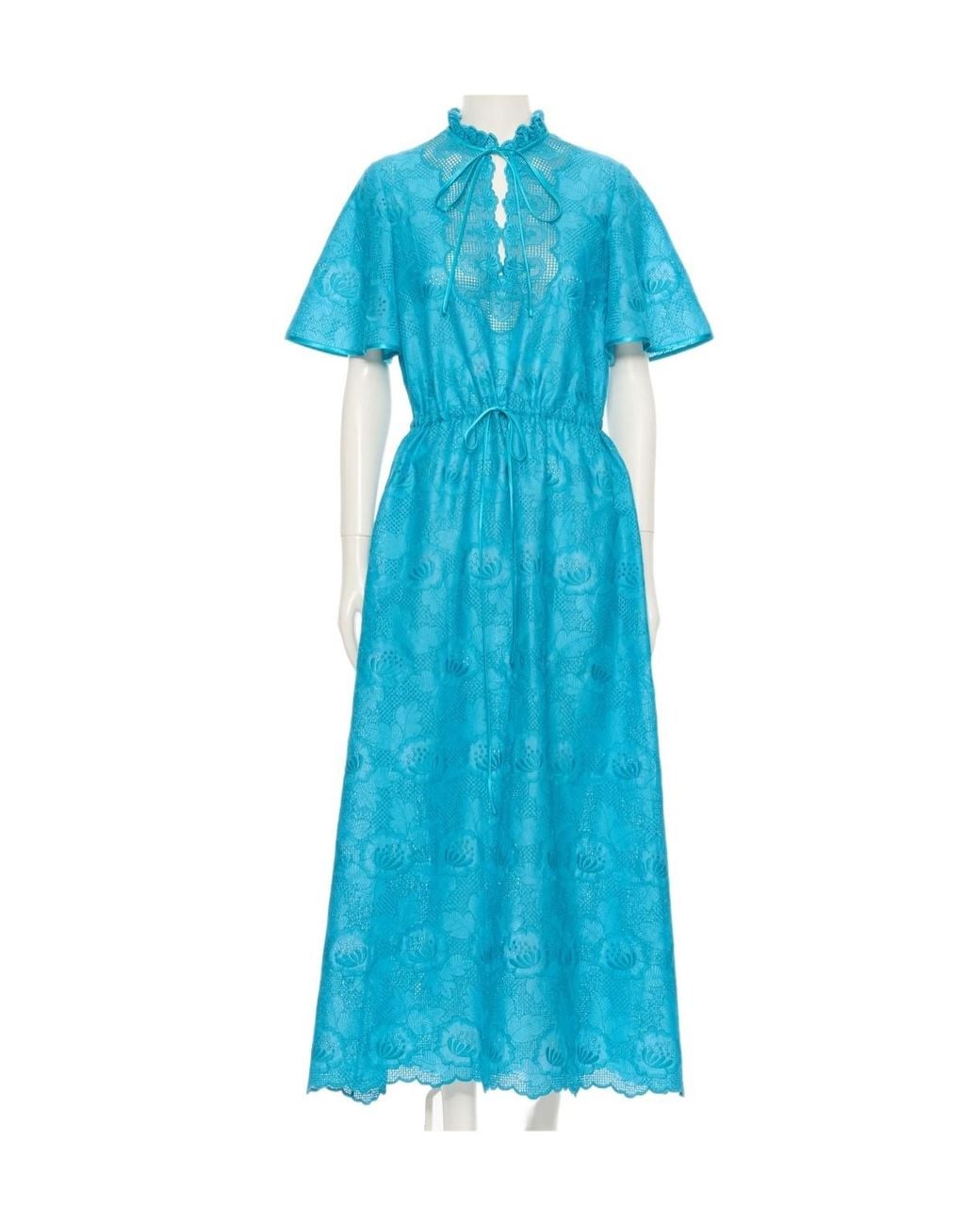 Valentino Blue Ruffled Neck Laced Maxi Dress