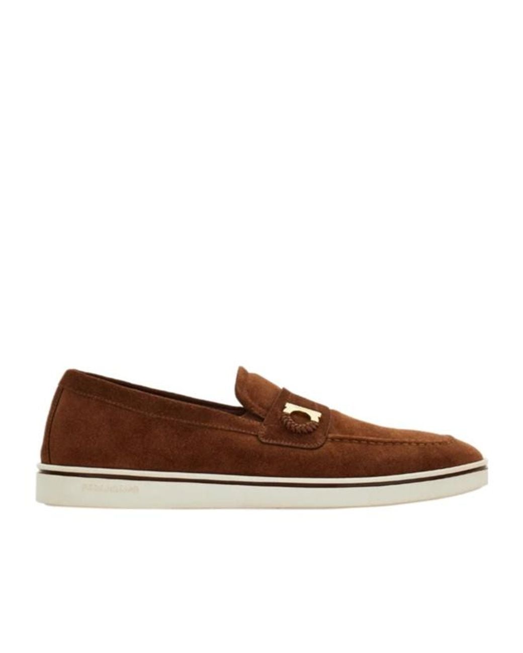 Ferragamo Brown Boat Shoe Loafer With Gancini Detail for men