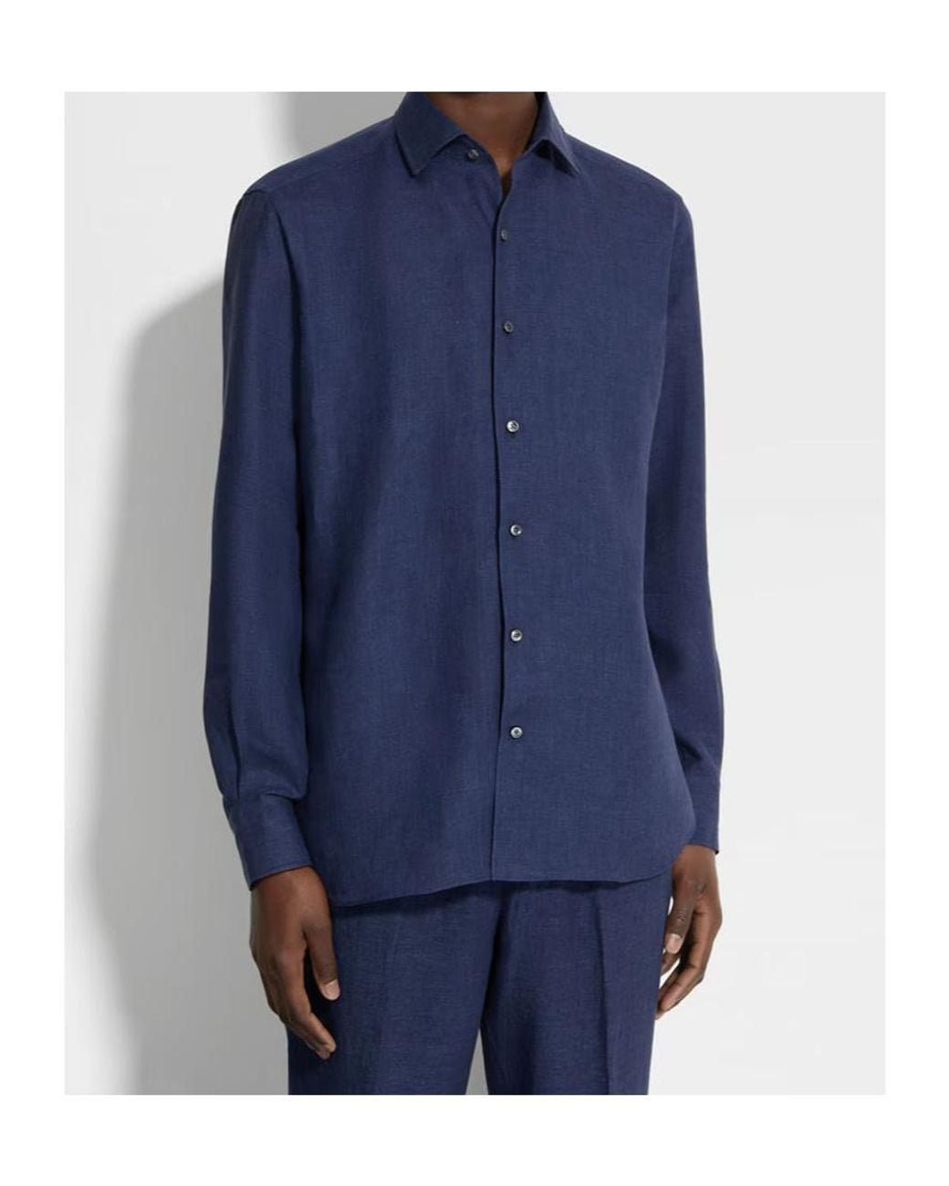 Zegna Blue Oasi Lino Linen Shirt for men
