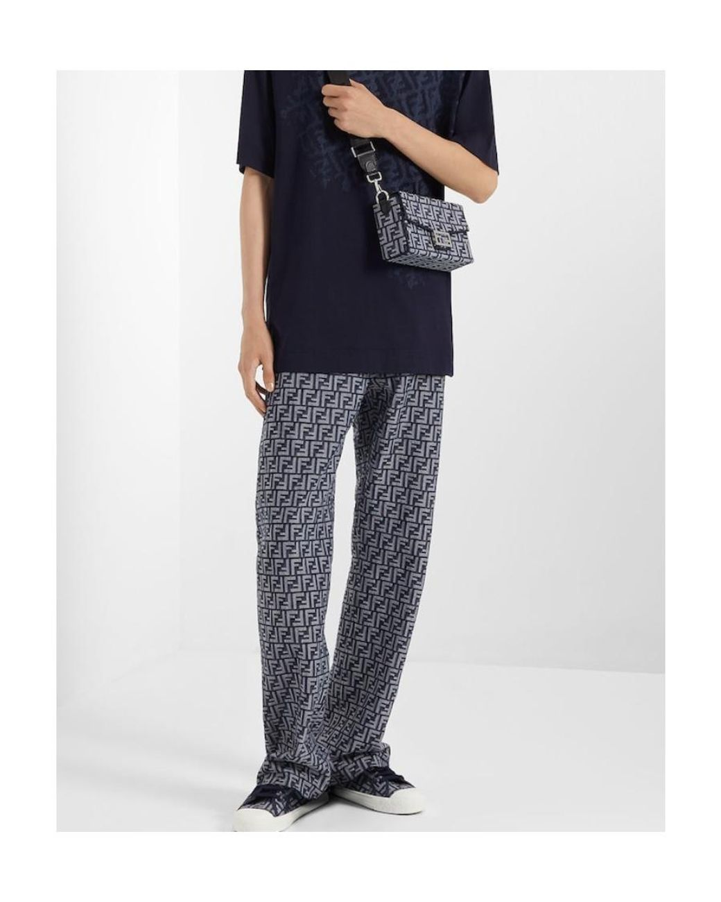 Fendi Blue Ff-Detailed Straight Jeans for men