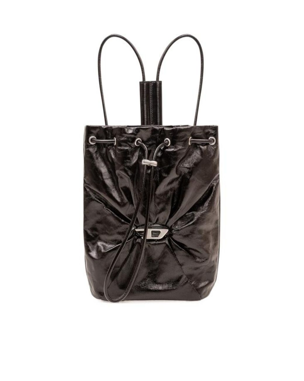 DIESEL Black Scrunch-D Logo-Plaque Leather Backpack