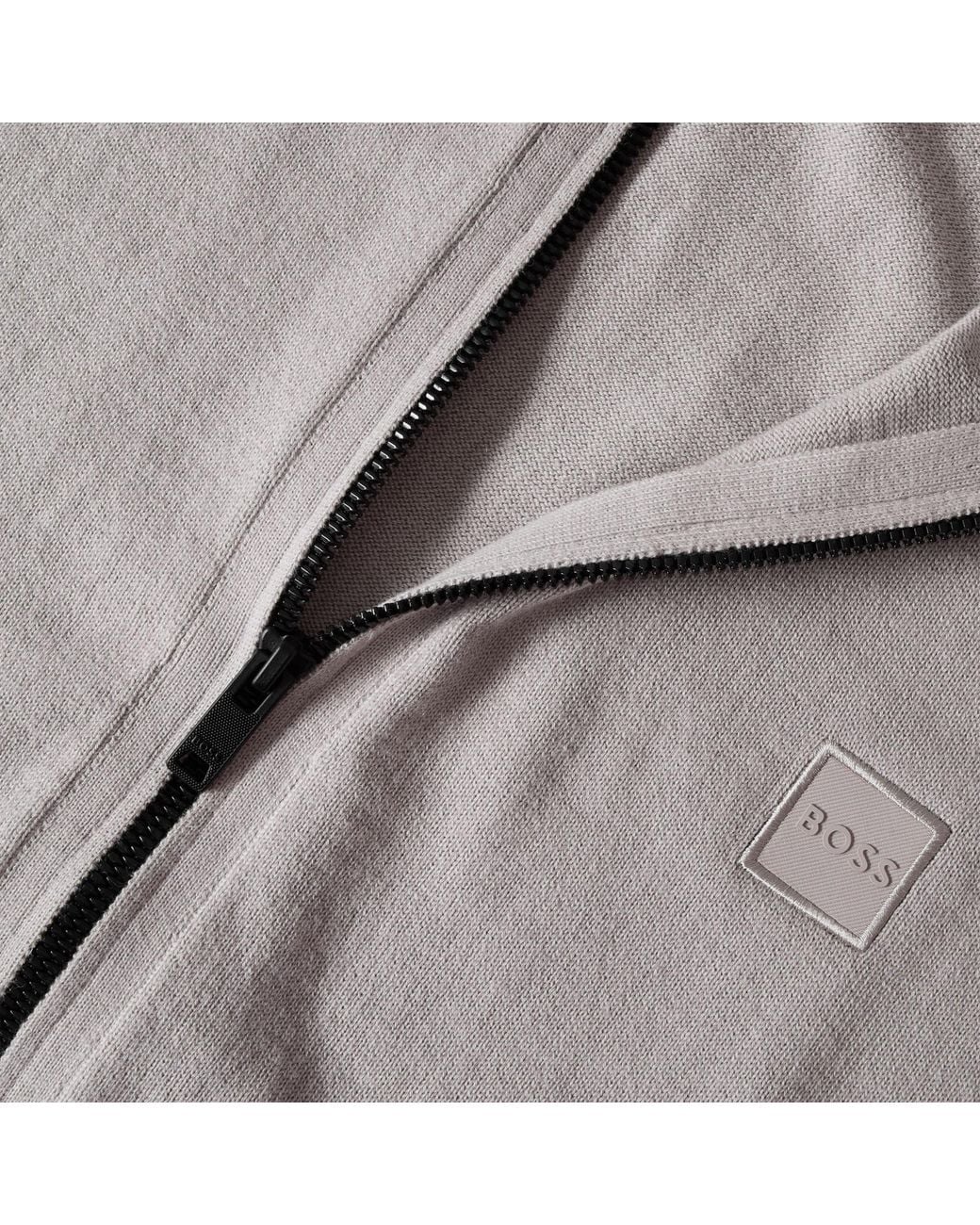Boss Gray Zip-Up Knit Cardigan for men