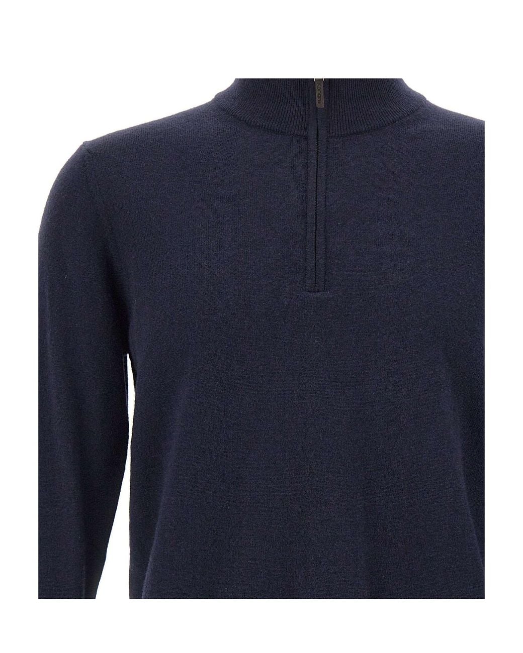 Kangra Cashmere Blue Kangra Half Zip Henley Knitted Sweater for men