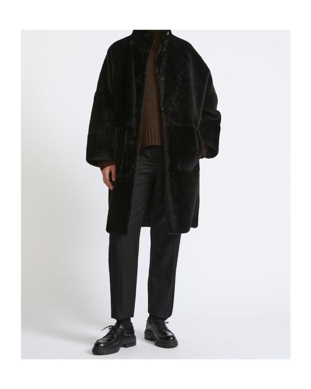 Yves Salomon Black Oversized Shearling Coat